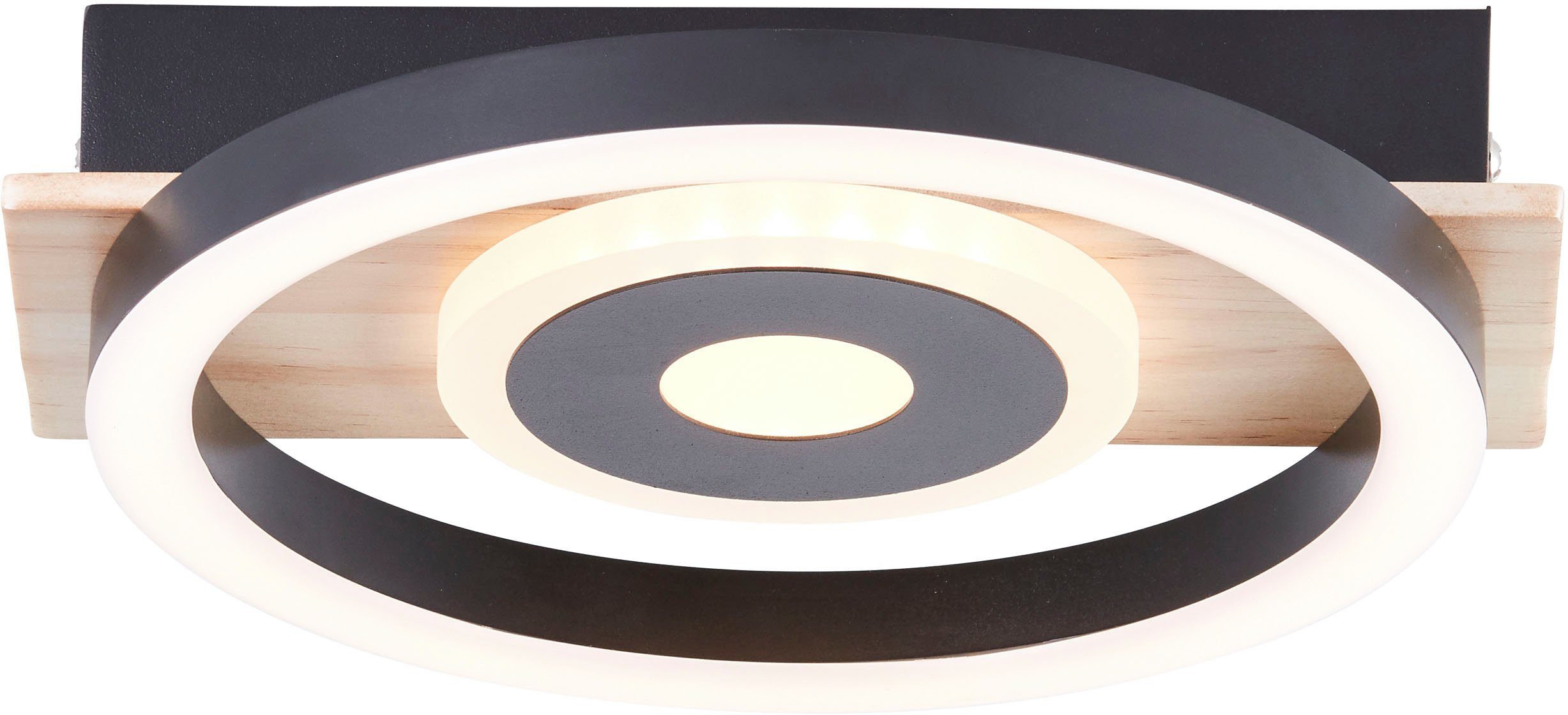 my home LED Deckenleuchte Lysann, LED fest integriert, Warmweiß, 22 x 20 cm, 12 W, 1100 lm, 3000 K, Holz/Metall, braun/schwarz | Deckenlampen