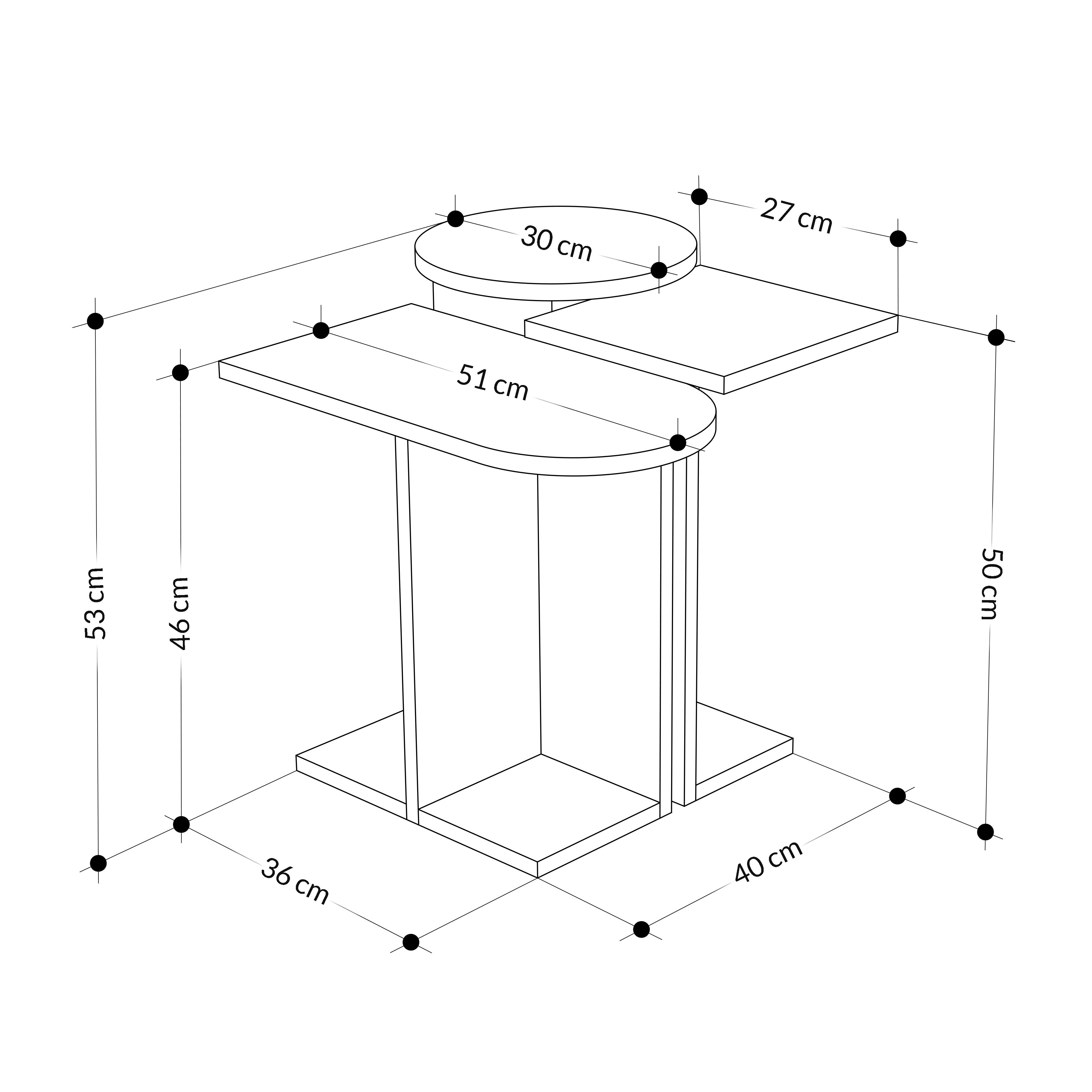 Decortie Beistelltisch 46 Mehrzweck Beistelltisch, Mund, x 50 Weiß-Eiche-Türkis cm x Kreativität, mit 27 Modern