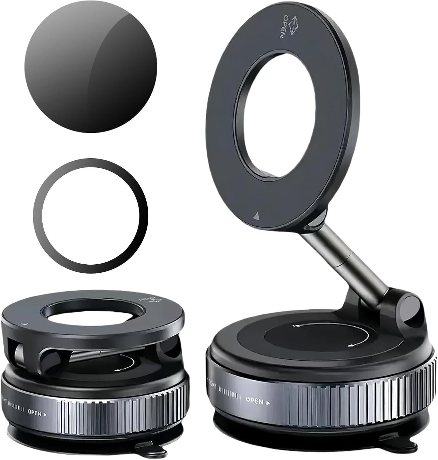 Solryn Handy-Halterung Magnetische Handyhalterung Auto Vakuum Saugnapf N52 360° Klappbar, (bis 7 Zoll, Magnet Handyhalterung Auto Saugnapf 360° klappbar KFZ, Magnetische Handyhalterung mit Saugnapf, Metallring und Klebepad, 360° drehbar, klappbar, N52 Magnete, Vakuum-Saugnapf)