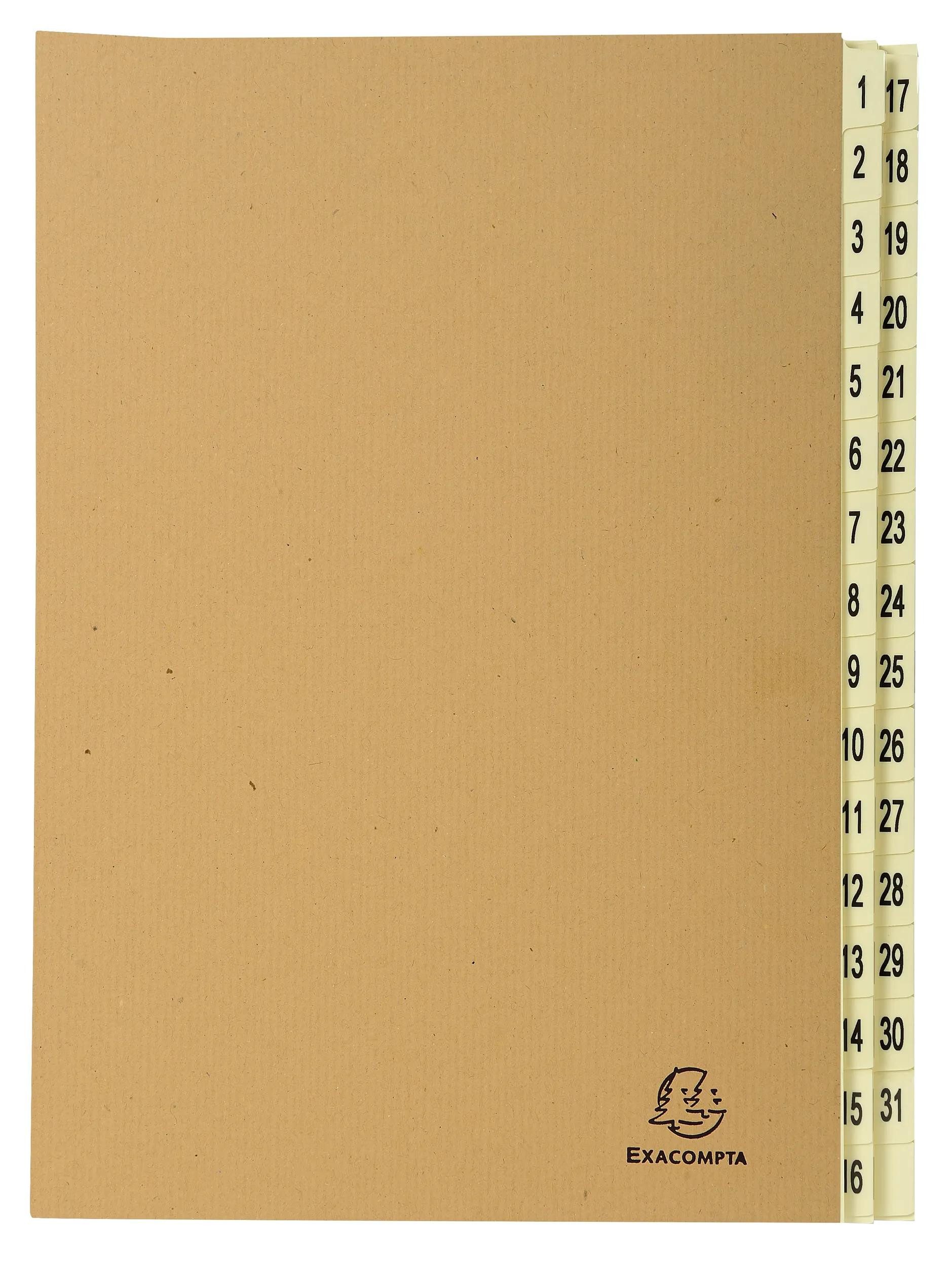 EXACOMPTA Fächermappe Ordnungsmappe mit 31 Fächern von 1-31 Kraft, A4, Kraft braun, 22219E, Fester Deckel dehnbare Ordnungsmappe