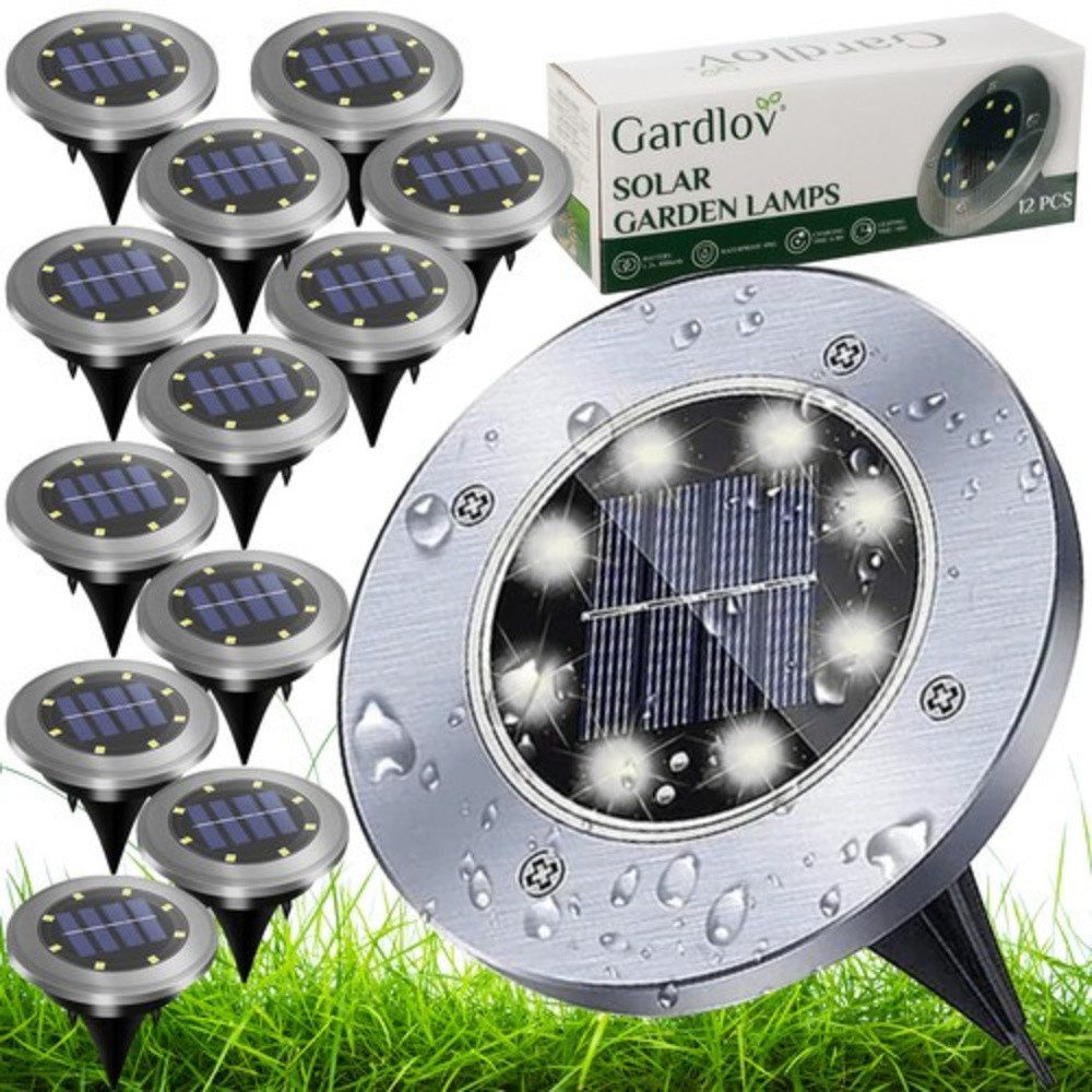 Gardlov LED Solarleuchte Gartenleuchten Solar, Solar, LED fest integriert, Tageslichtweiß, Lädt sich tagsüber in 6–8 Stunden über das Solarpanel auf