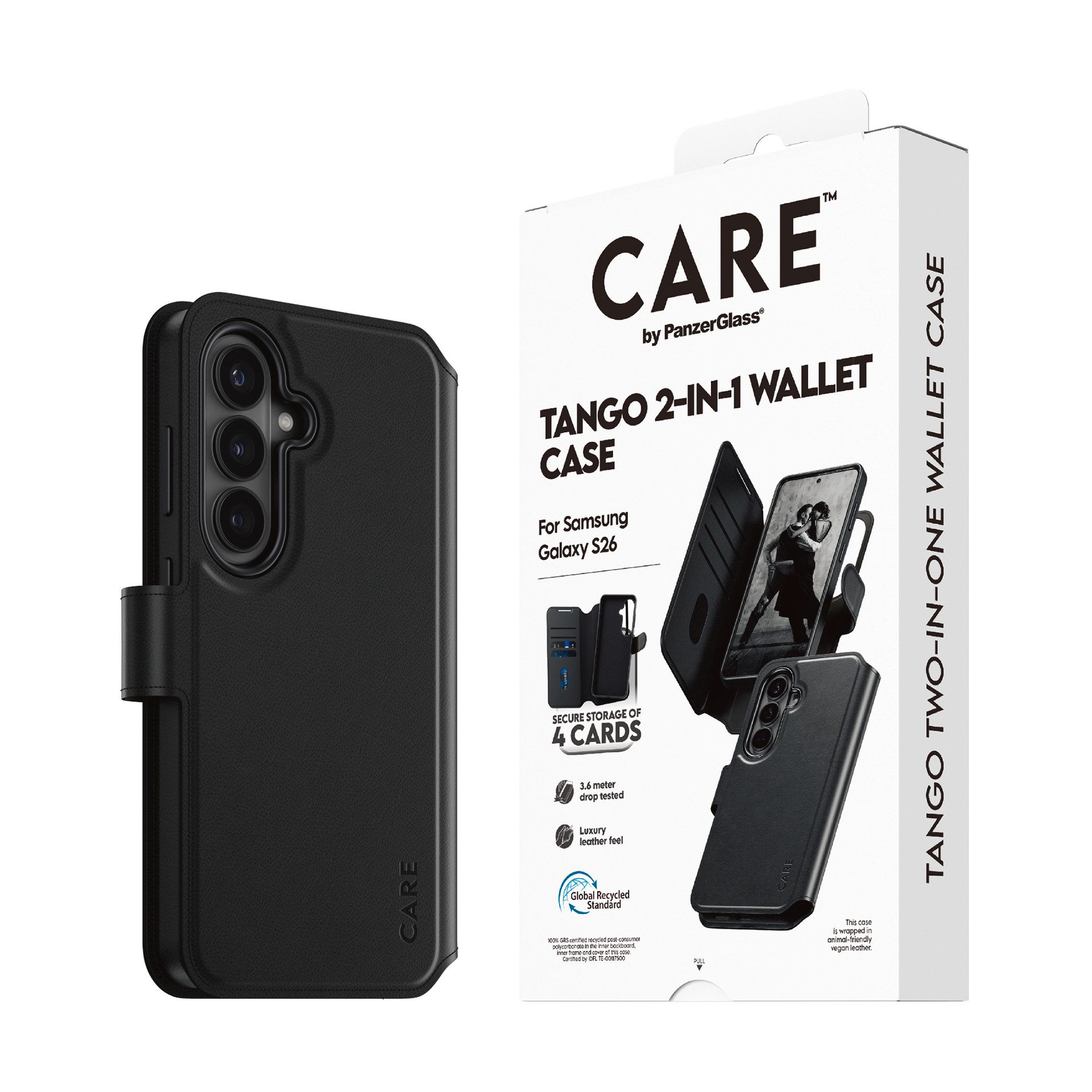 CARE by PanzerGlass Handyhülle Tango 2-in-1 Wallet Case mit Qi für Samsung Galaxy S26, Backcover, Schutzhülle, Handyschutzhülle, Case, Schutzcase, stoßfest