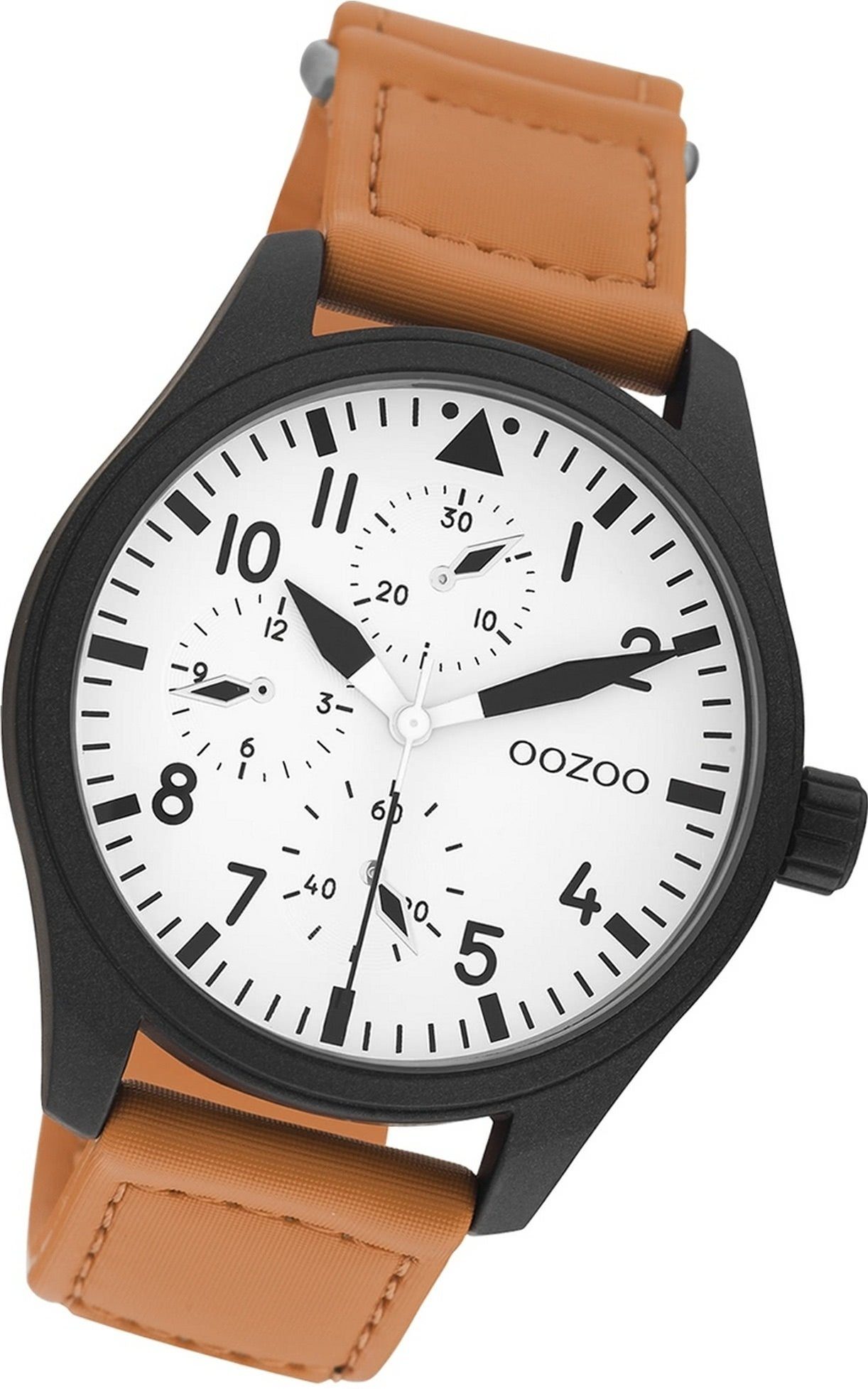 OOZOO Quarzuhr Oozoo Herren Armbanduhr Timepieces, Herrenuhr Lederarmband orange, rundes Gehäuse, groß (ca. 42mm) | Quarzuhren