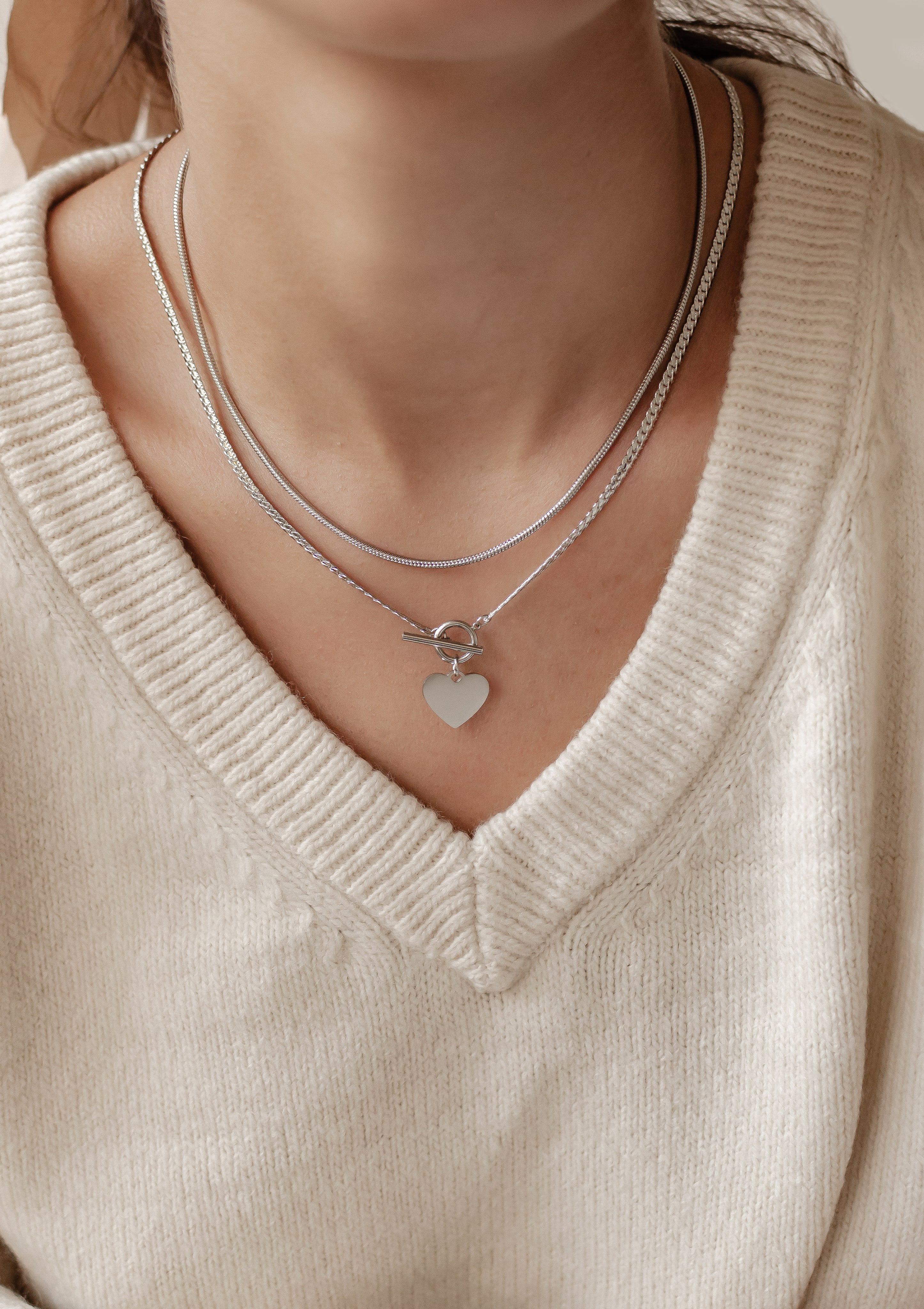 Hey Happiness Edelstahlketten-Set Herz zweireihig, 2er Damenketten mit Knebelverschluss, Vergoldetes 18K Roségold Layer Collier, wasserfest