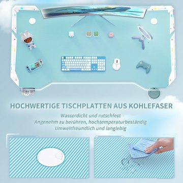 JUNG Gamingtisch HLONONE Gaming Tisch aus Stahl, mit Flaschen-& Headsetständer PC (LED beleuchtet mit Fernbedienung, Abmessung 120x60cm, Oberfläche lackiert, Gamingtisch mit LED höhenverstellbar, Gamer Tisch mit LED, Beleuchtet), Zocker Zimmer Tisch für Gaming Laptop, Gaming PC