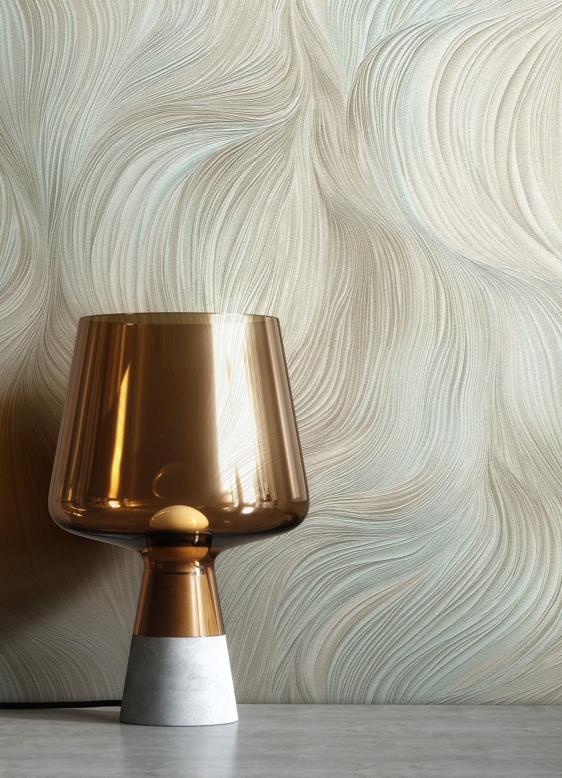 Newroom Vliestapete Kady Türkis Tapete Mustertapete Linien, Wellen, Streifen, strukturiert, Glanztapete