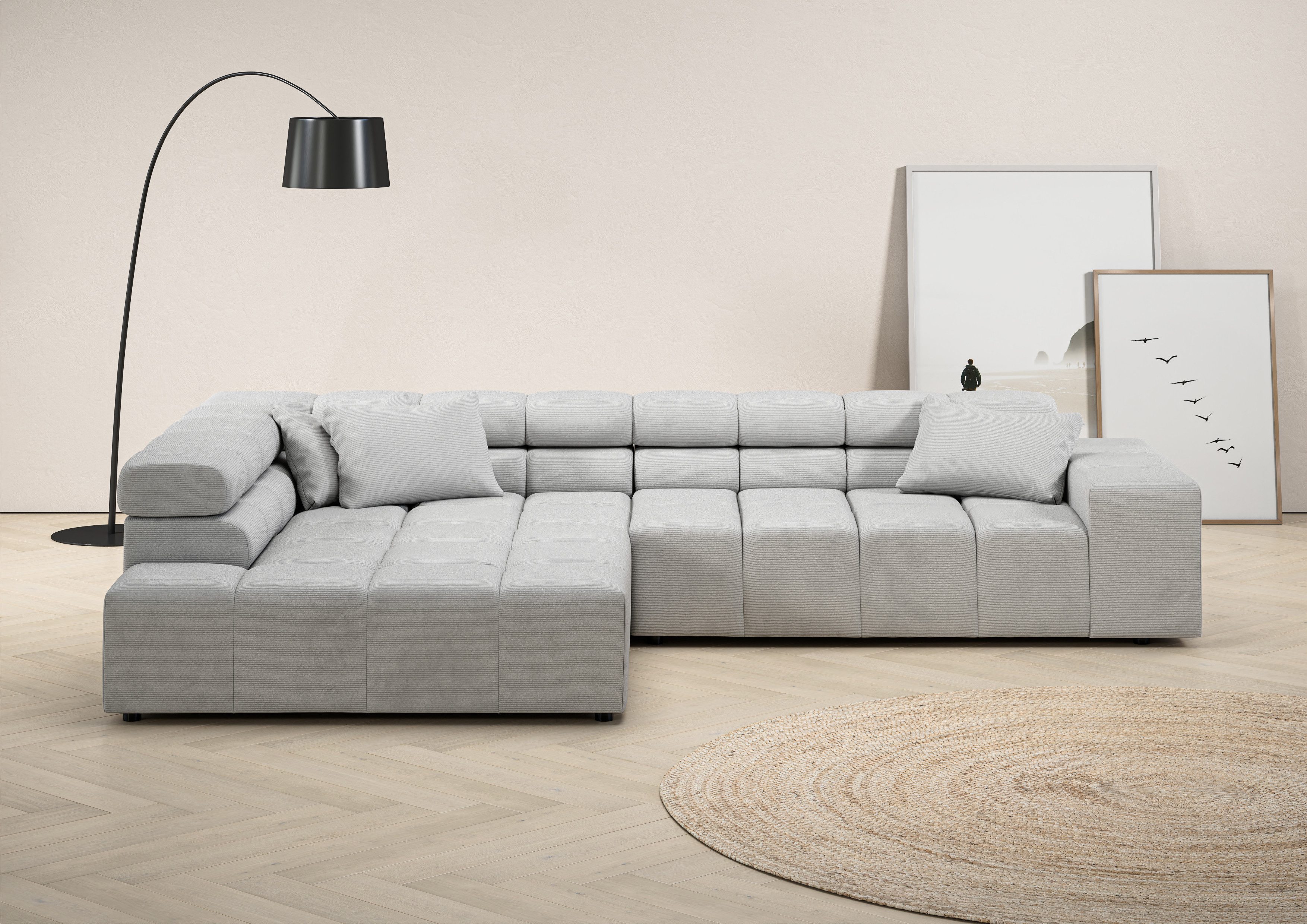 Home affaire Ecksofa Ancona incl. Kopfteilverstellung, Breite 319cm, L-Form, wahlweise motorische Sitztiefenverstellung, auch in Cord + Easy Care
