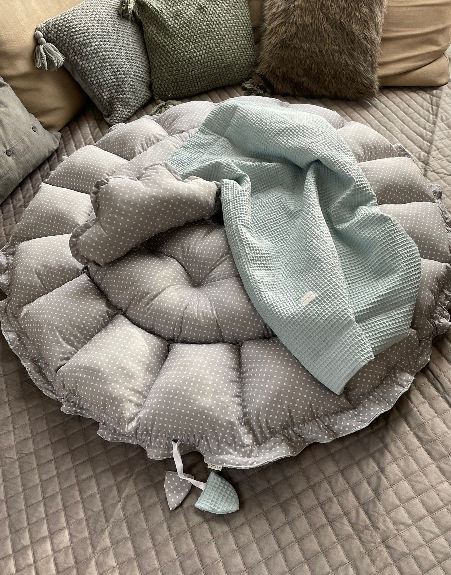 Loolay Bettnestchen Zweiseitig ENGELSNEST XXL Premium WAFFELPIQUE + Decke + Kissen, (XXL Babykokon als Nestchen Ø90cm und als Krabbeldecke Ø155cmals, Kinder Waf – Bild 3 von 5