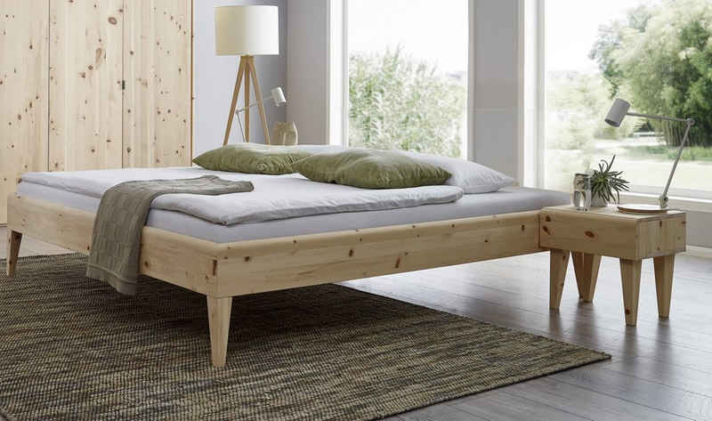 Natur24 Einzelbett Bett Zypern1020 Zirbe Natur 140x200cm ohne Kopfteil Einzelbett