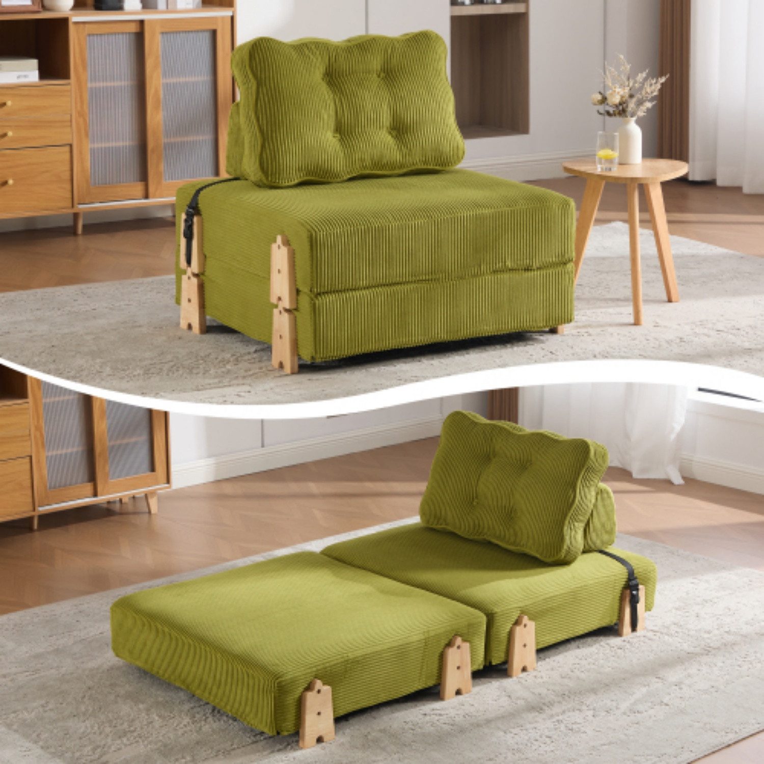 ANYSUN Sessel Schlafsessel klappbar, Sessel mit Schlaffunktion, Cordbezug, 90 × 86 × 84 cm, ausgeklappt 170 × 90 cm, für kleine Räume
