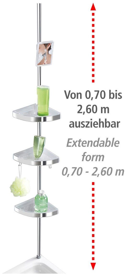 WENKO Teleskopregal Premium, 3 Ablagen, 1 Spiegel