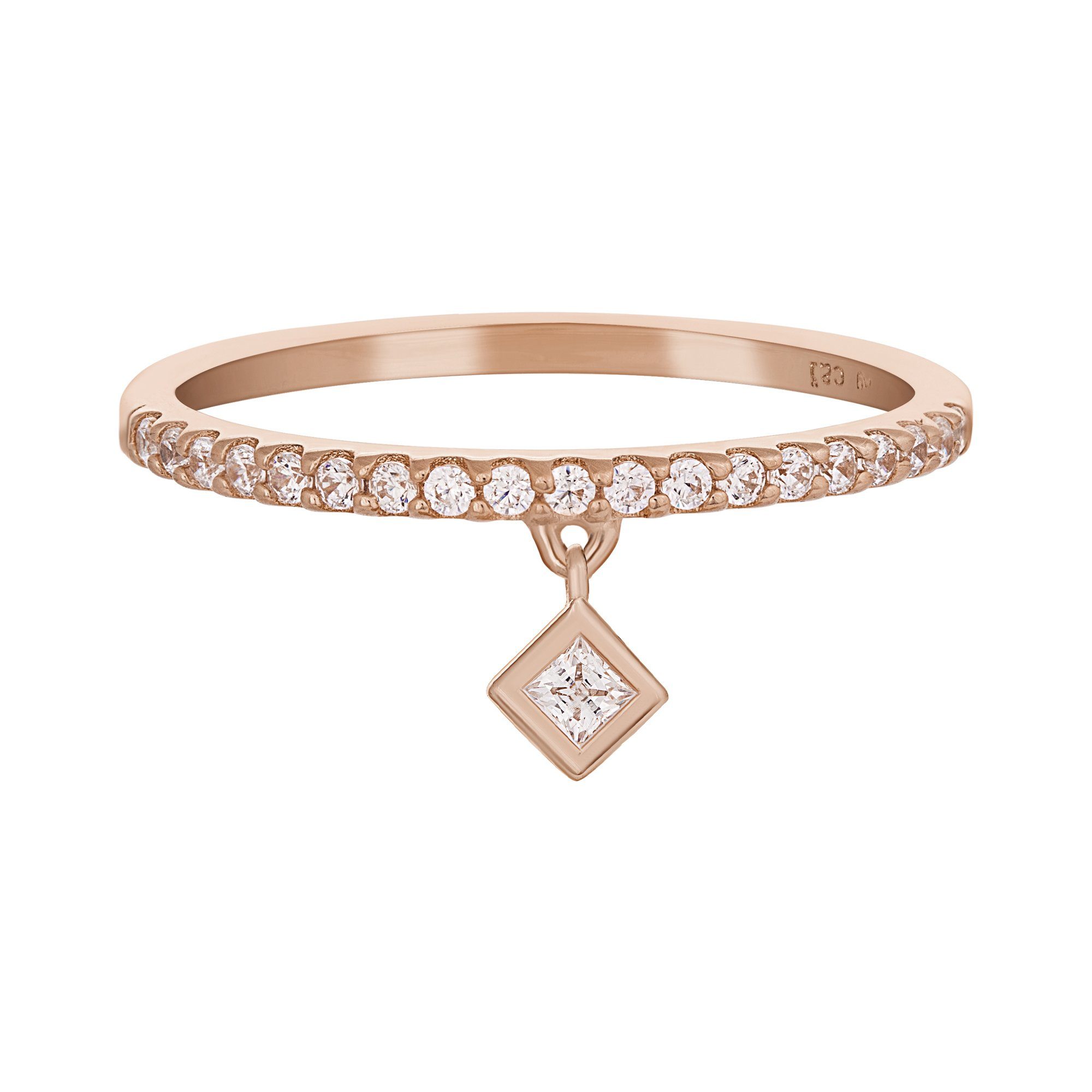 CAÏ Fingerring 925 Sterling Silber rosé vergoldet Anhänger Raute Zirkonia