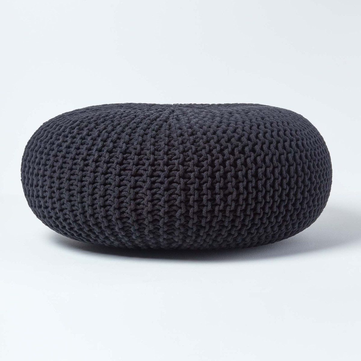 Homescapes Pouf Großer Strickpouf 100% Baumwolle, schwarz