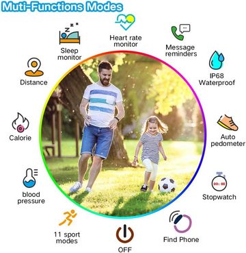 Dwfit Fitness-Tracker für Kinder Mädchen Jungen Teenager, IP68 wasserdichter Smartwatch (Andriod iOS), Mit Schrittzähler Herzfrequenz-Schlaf-Monitor 11 Sport-Modi Gesundheit