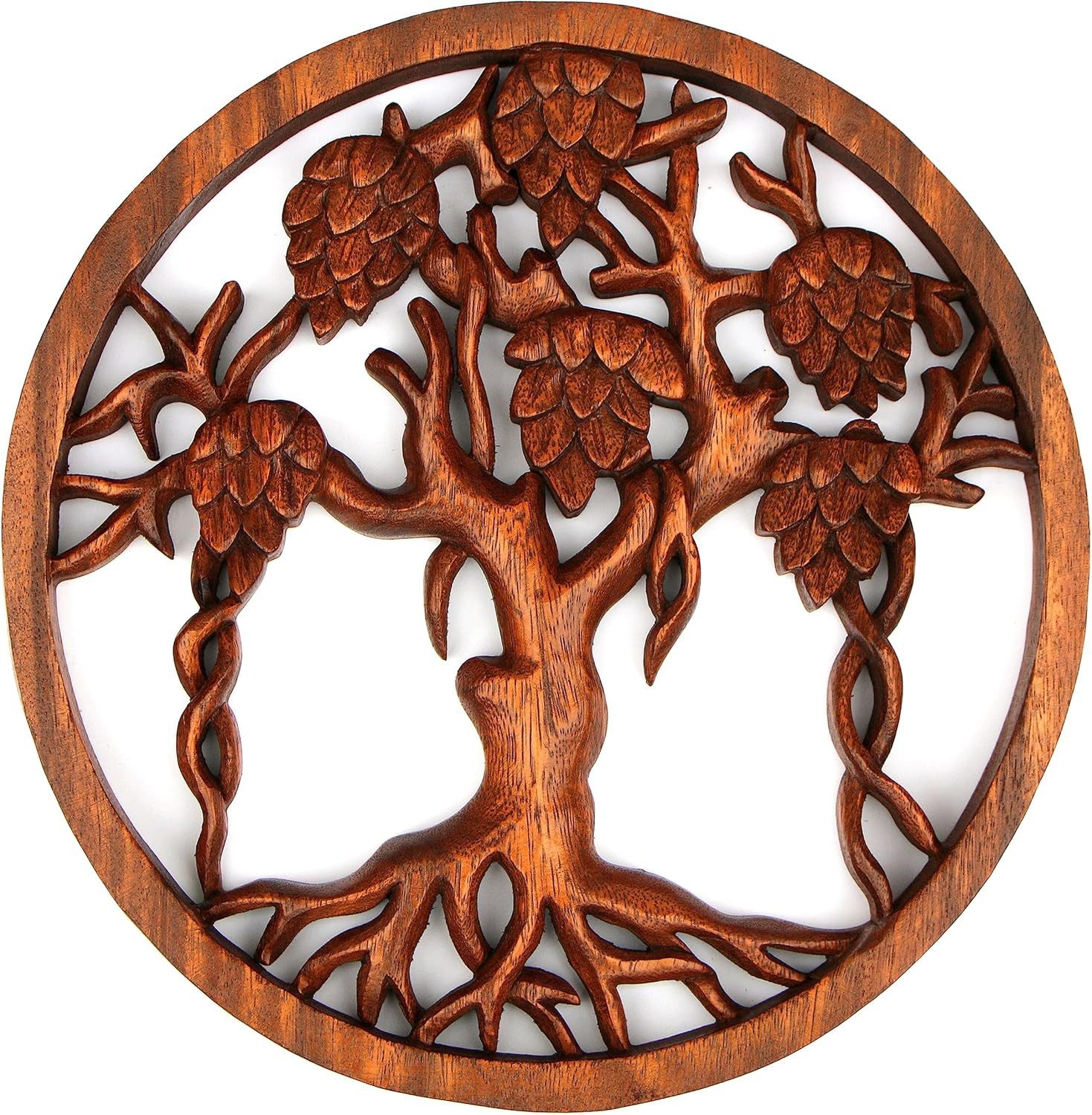 Wogeka Wanddekoobjekt Wand-Relief rund Lebensbaum zum aufhängen Baum Wanddeko