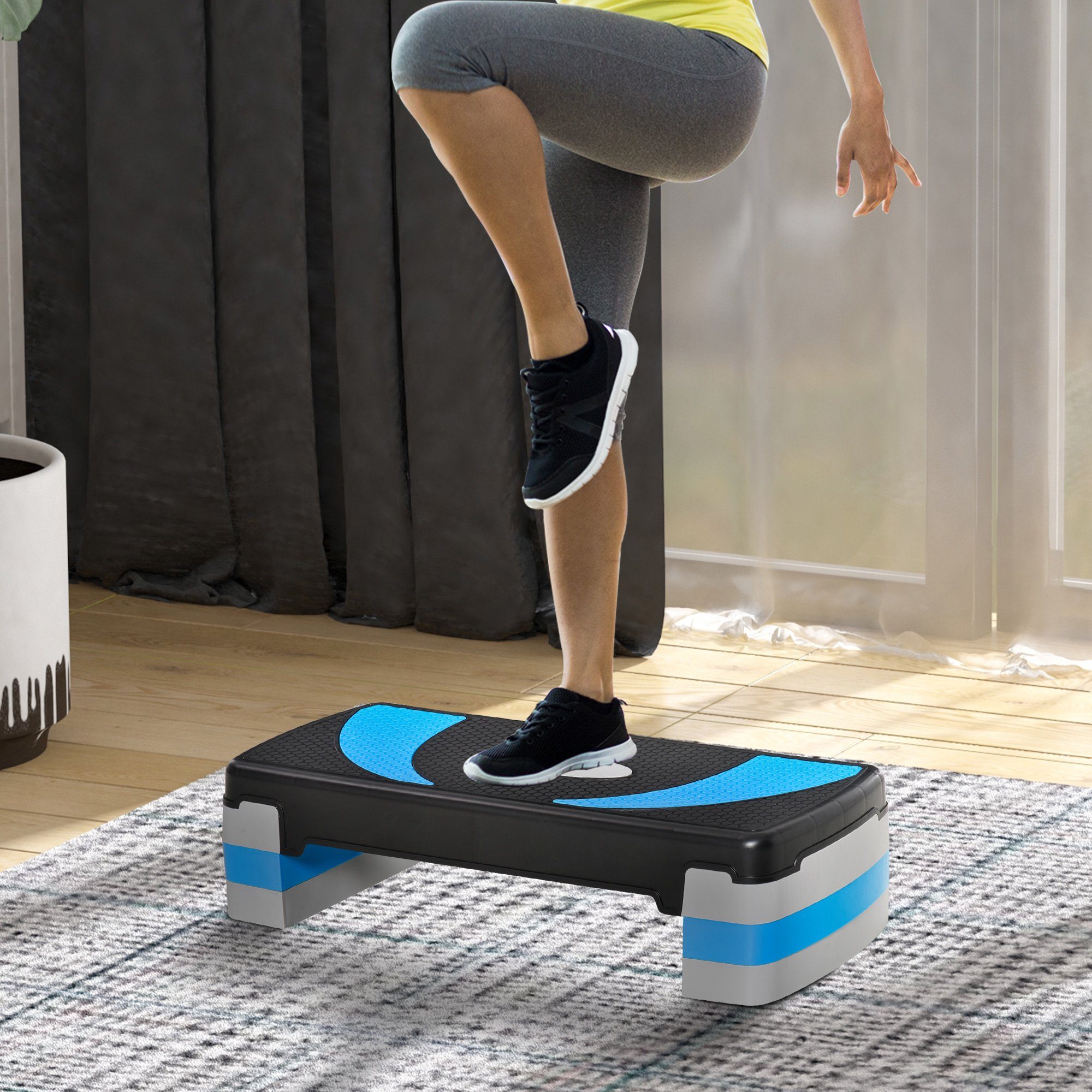 HOMCOM Stepper Steppbrett höhenverstellbar mit 3 Stufen (10/15/20 cm) (Fitness Heimtrainer, 1-tlg., Aerobic-Stepper), für Indoor Outdoor Belastbarkeit bis 150 kg 80 x 31 x 10-20 cm