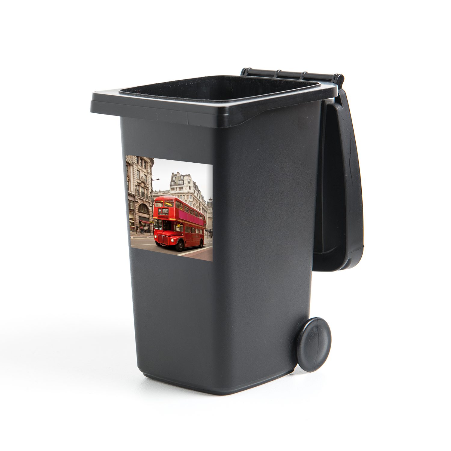 MuchoWow Wandsticker Ein roter Doppeldeckerbus in London (1 St), Mülleimer-aufkleber, Mülltonne, Sticker, Container, Abfalbehälter