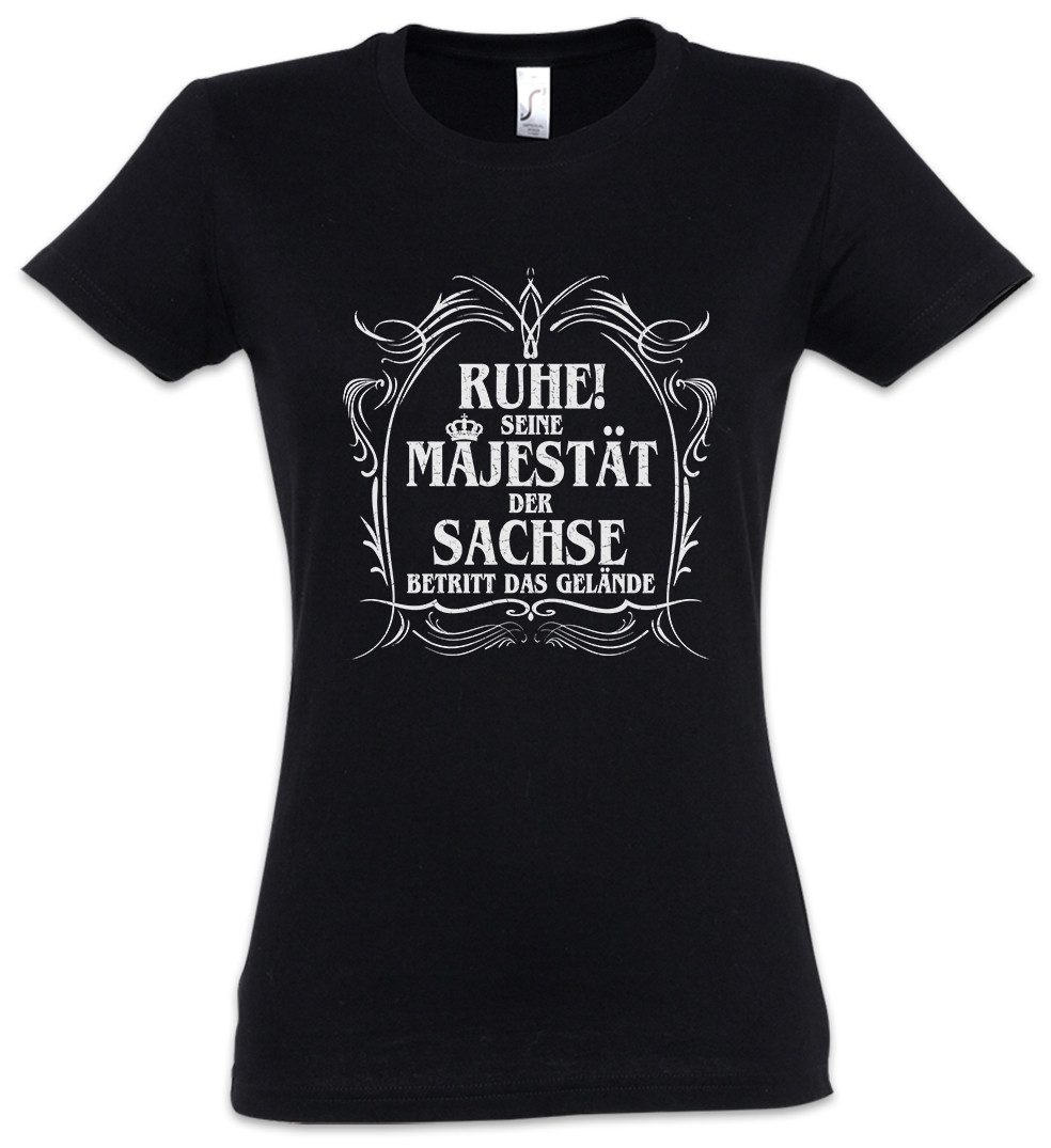 Print-Shirt Seine Majestät Der Sachse Damen T-Shirt Zwickau DDR Wappen Fahne Mauer