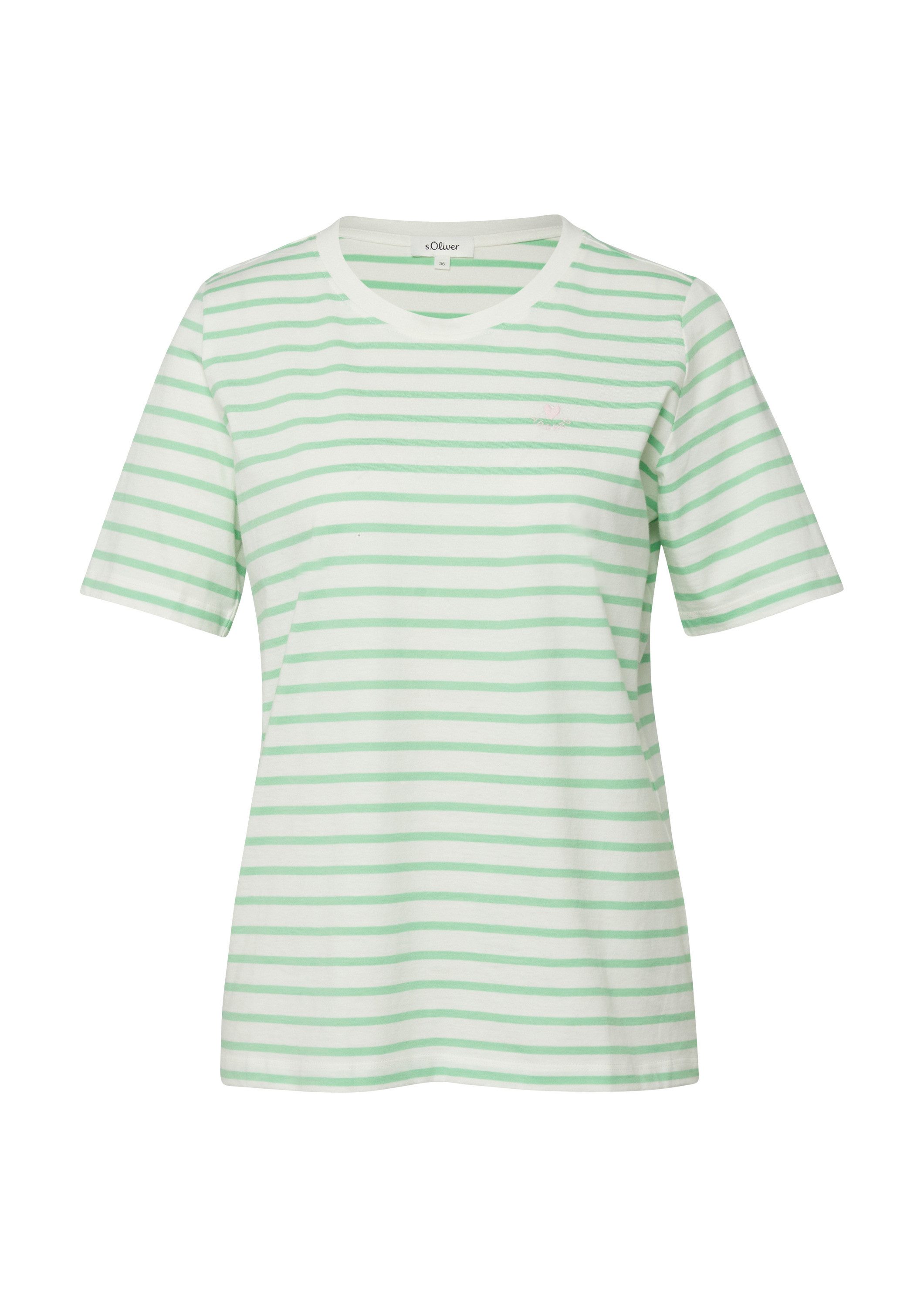 s.Oliver Kurzarmshirt T-Shirt Gestreiftes Jersey-T-Shirt mit Herz-Stickerei günstig online kaufen