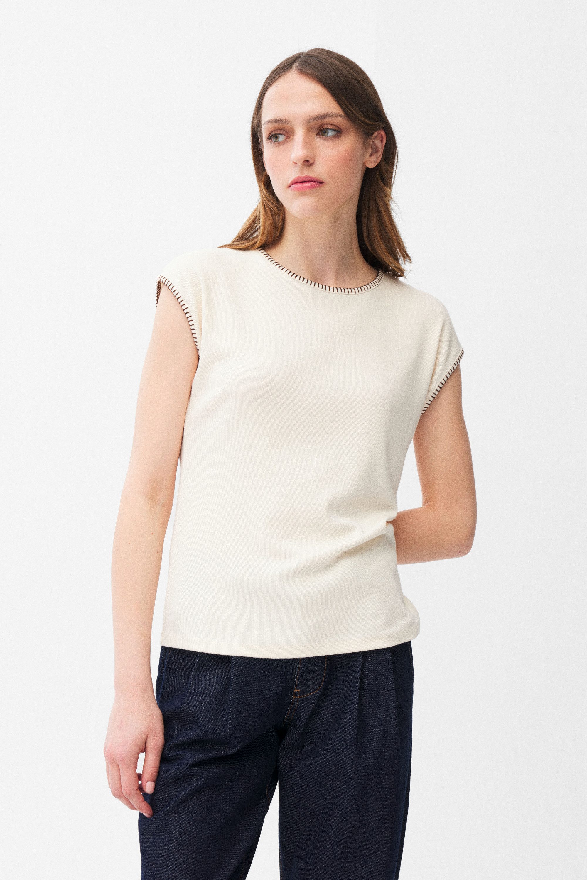 adL Blusentop Bluse mit besticktem Halsausschnitt