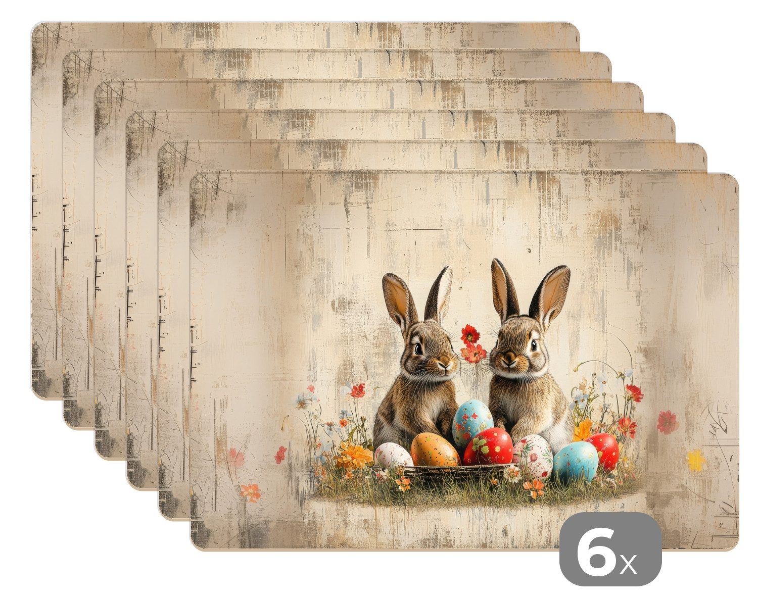 MuchoWow Platzset Kaninchen - Blumen - Eier - Ostern Deko, (6-St), Platzset günstig online kaufen