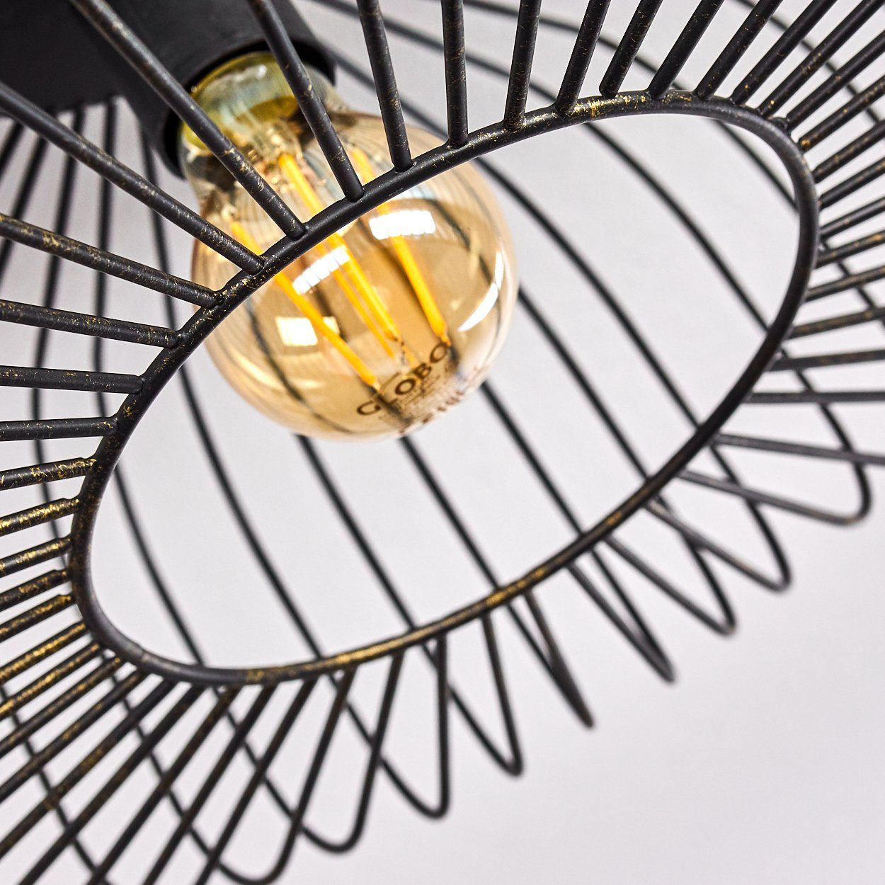 hofstein Deckenleuchte »Pieris« runde Deckenlampe aus Metall in Schwarz/Gold, ohne Leuchtmittel, E27, Retro-Leuchte mit Lichteffekt durch Gitter-Optik – Bild 3 von 5