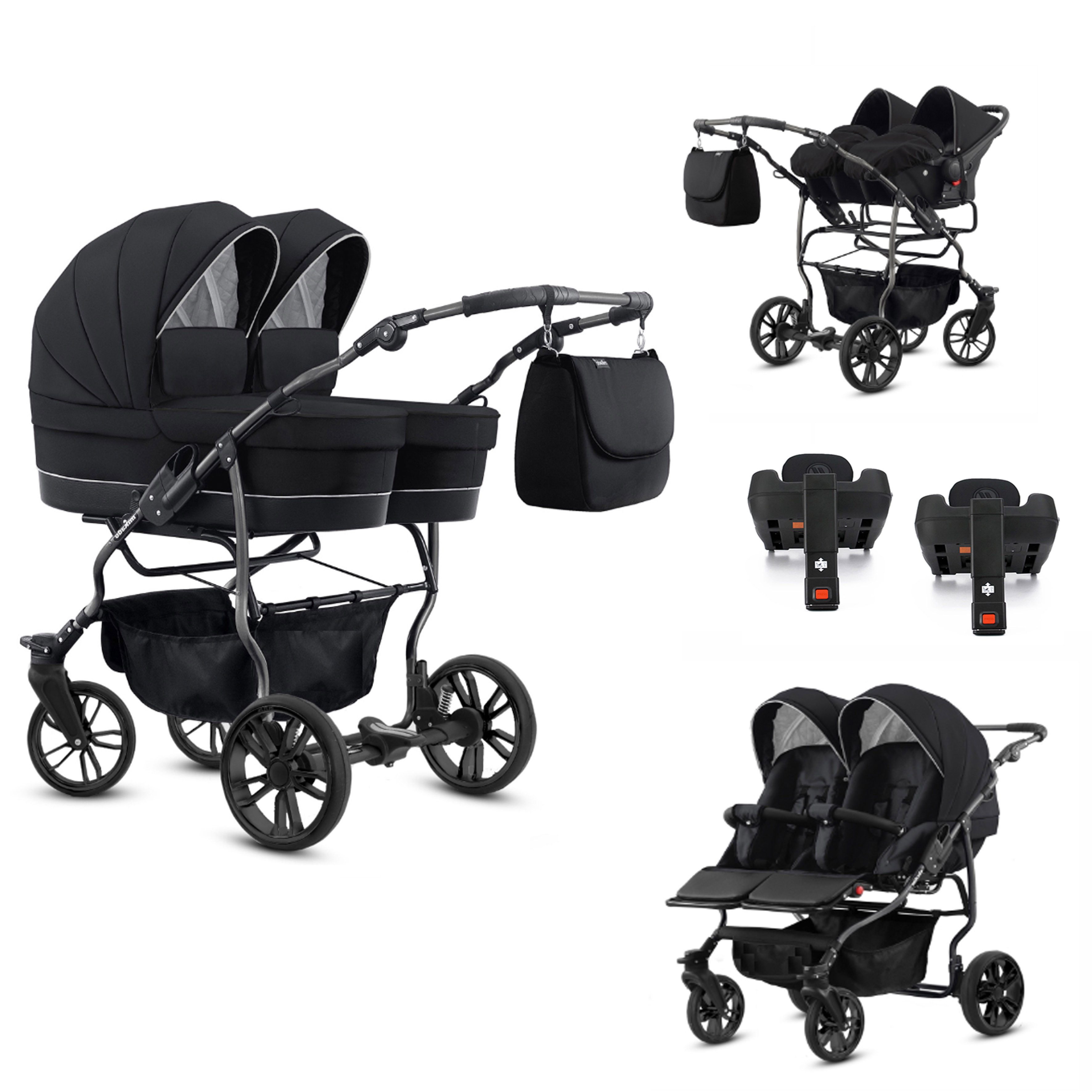 Zwillingswagen Twin Lux 5 in 1 inkl. Sportsitze, Autositze und Isos in 7 Farben
