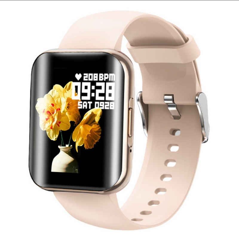 TPFNet SW23 Smartwatch (4.37 cm/1.72 Zoll), mit Silikon Armband und Temperaturmessung, mit Blutdruck- & Pulsmesser, Musiksteuerung, Schrittzähler, Kalorien, Social Media etc. - Gold