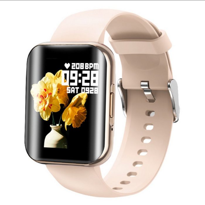 TPFNet SW23 mit Silikon Armband und Temperaturmessung Smartwatch (Android) mit Blutdruck- & Pulsmesser Musiksteuerung Schrittzähler Kalorien Social Media etc. - Gold
