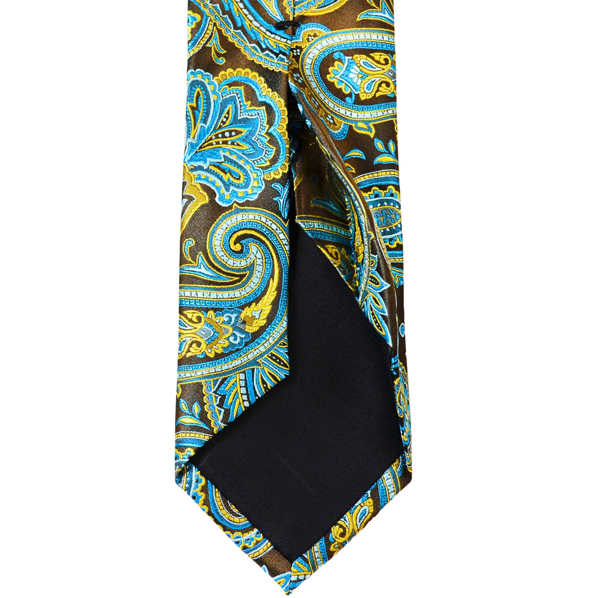 Paul Malone Krawatte 7-Fold braun gelb Schlips Einstecktuch) S14111-22 mit 100% elegant Seidenkrawatte türkis 2-St., paisley Seide (Set, modern