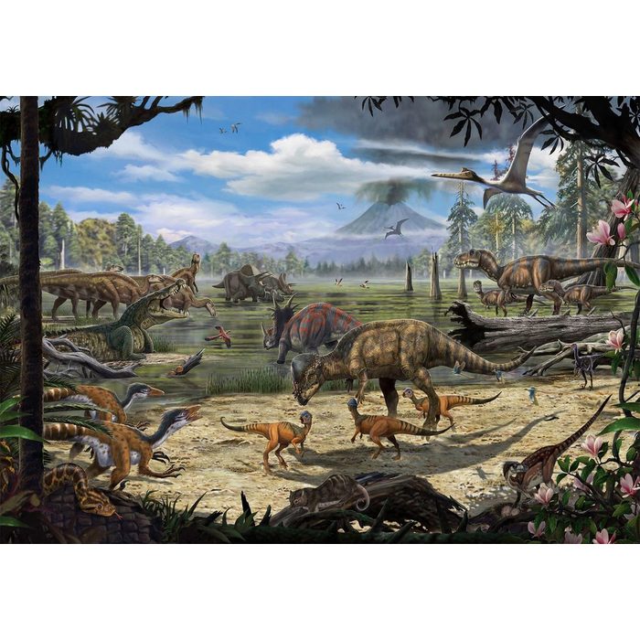 Komar Fototapete Dinosaurs on the Shore glatt Comic Retro bedruckt mehrfarbig BxH: 400x280 cm