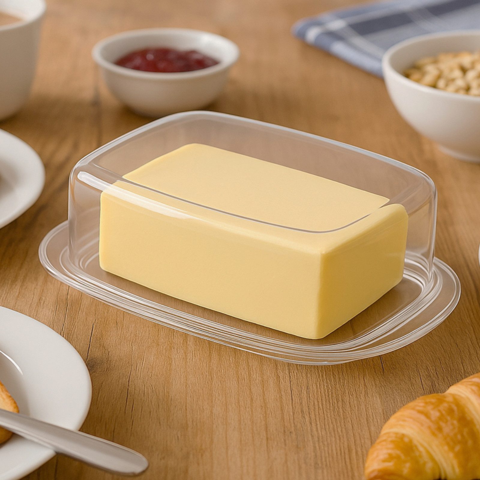 Koopman Butterdose Aufbewahrung 250 Gramm Butter Kühlschrank Transparent Kunststoff, Kunststoff, (2-tlg), Für 250g Butter, Butterbox, Deckel, Butterglocke, Butterbehälter