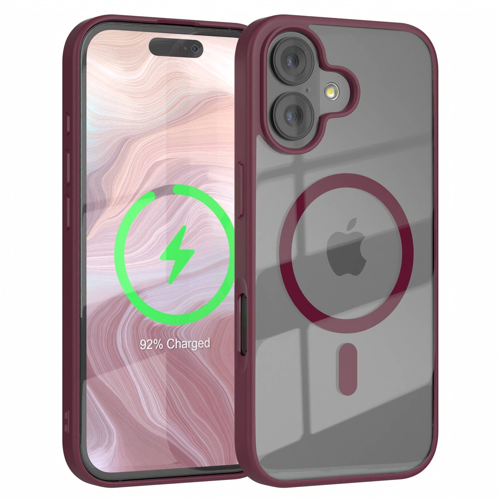 EAZY CASE Handyhülle Transparente Hülle mit MagSafe für iPhone 17 6,3 Zoll, Back Cover Slimcover mit Displayschutz, Magsafefunktion, Bumper, Beere