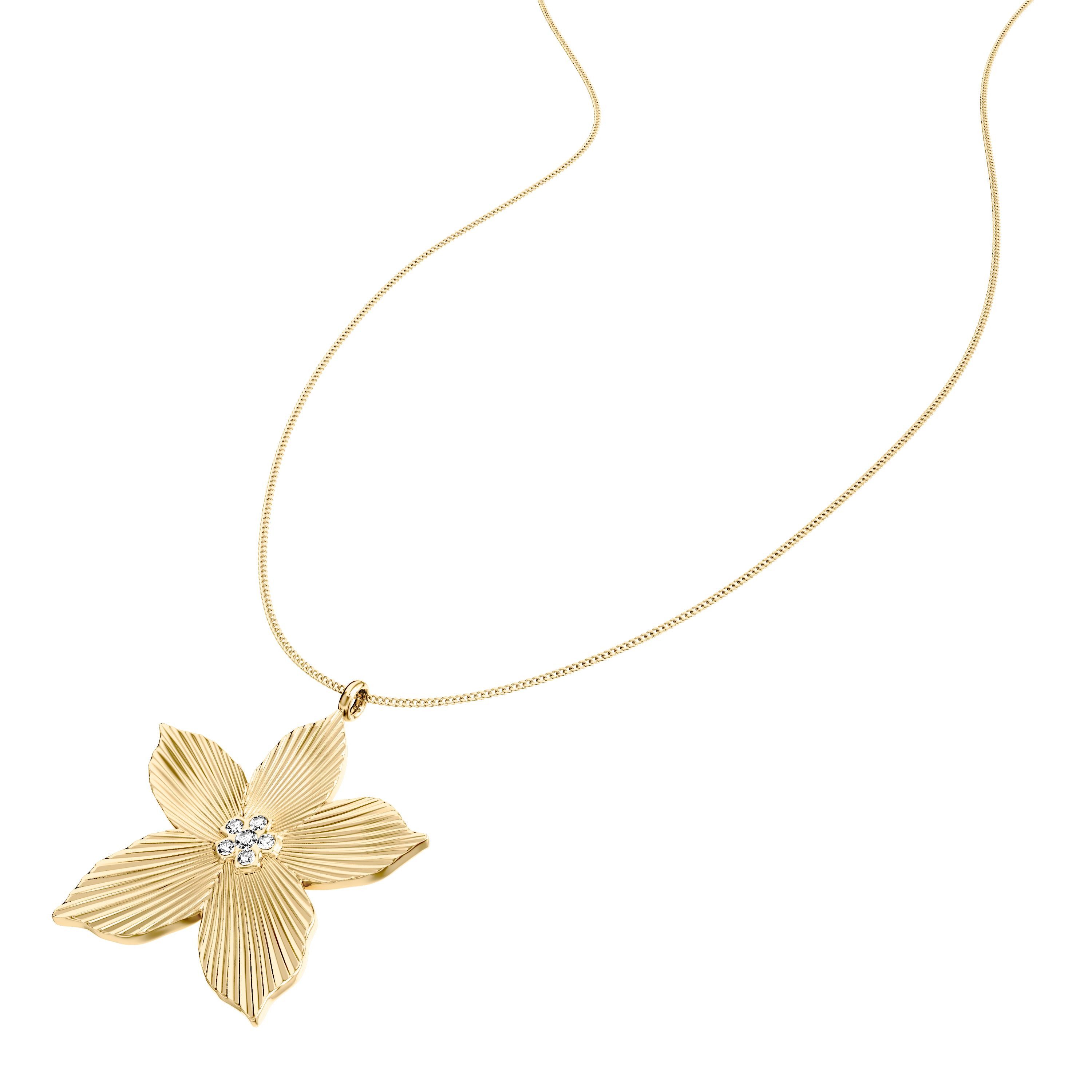 Fossil Kette mit Anhänger Schmuck Geschenk Edelstahl Halskette Blume Sutton, mit Glasstein