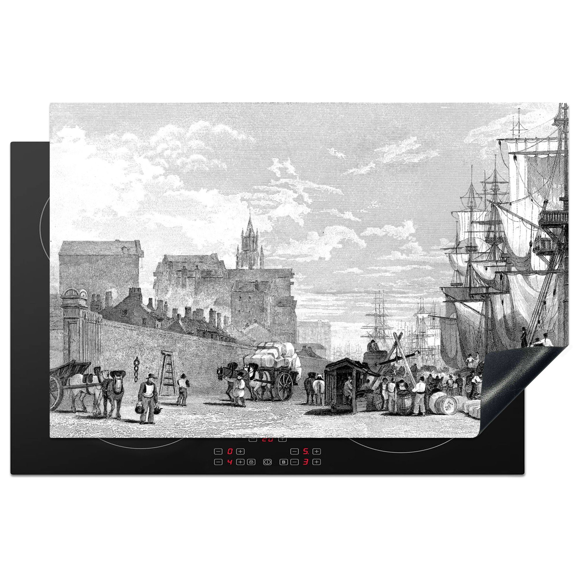 MuchoWow Herdblende-/Abdeckplatte Eine antike Illustration des Hafens von Liverpool, Vinyl, (1 tlg), 81x52 cm, Induktionskochfeld Schutz für die küche, Ceranfeldabdeckung
