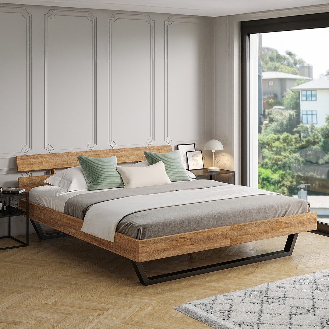 skølm Massivholzbett Alver, natur geölt mit Metallkufen, verfügbar in 120/1 günstig online kaufen