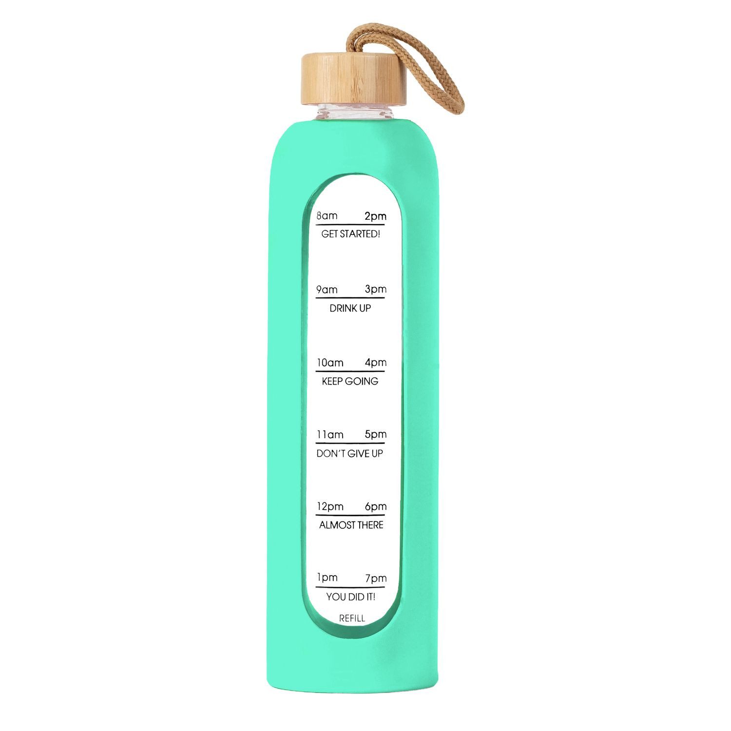 Intirilife Trinkflasche, Motivations Wasser Trinkflasche aus Glas mit Zeitmarkierung bis 900 ml