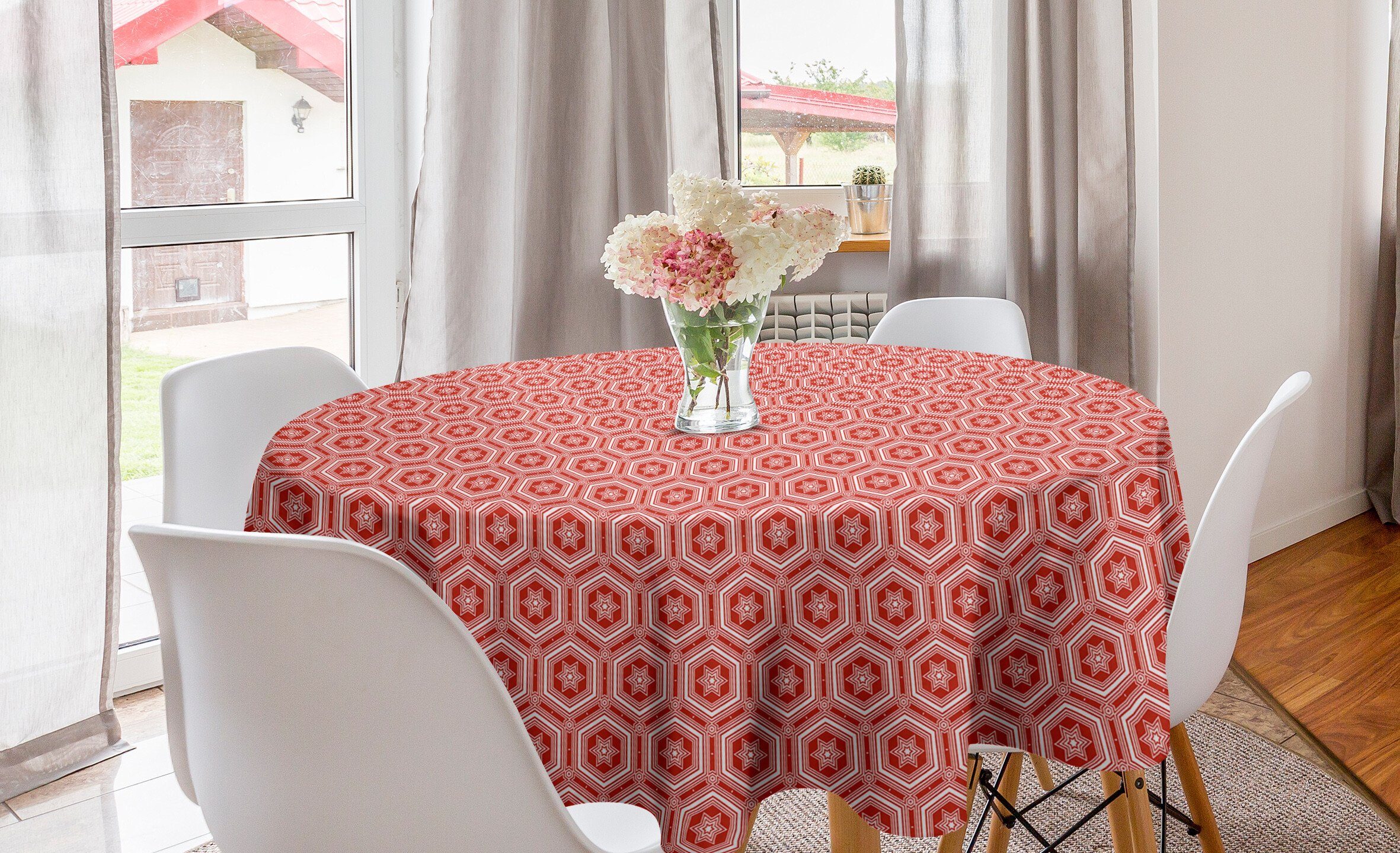 Abakuhaus Tischdecke Kreis Tischdecke Abdeckung für Esszimmer Küche Dekoration, Geometrisch Hexagons und Stern-Entwurf | Tischdecken