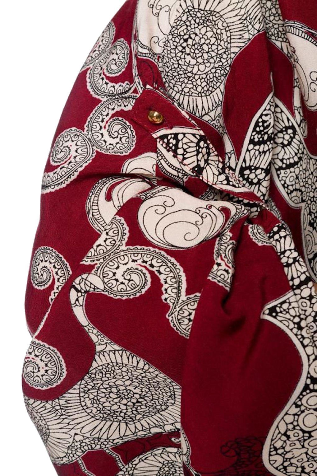 Strand-Jacke Sommerjacke Sommer-Shirt rot/gemustert Tunika Fransen Fransenjacke