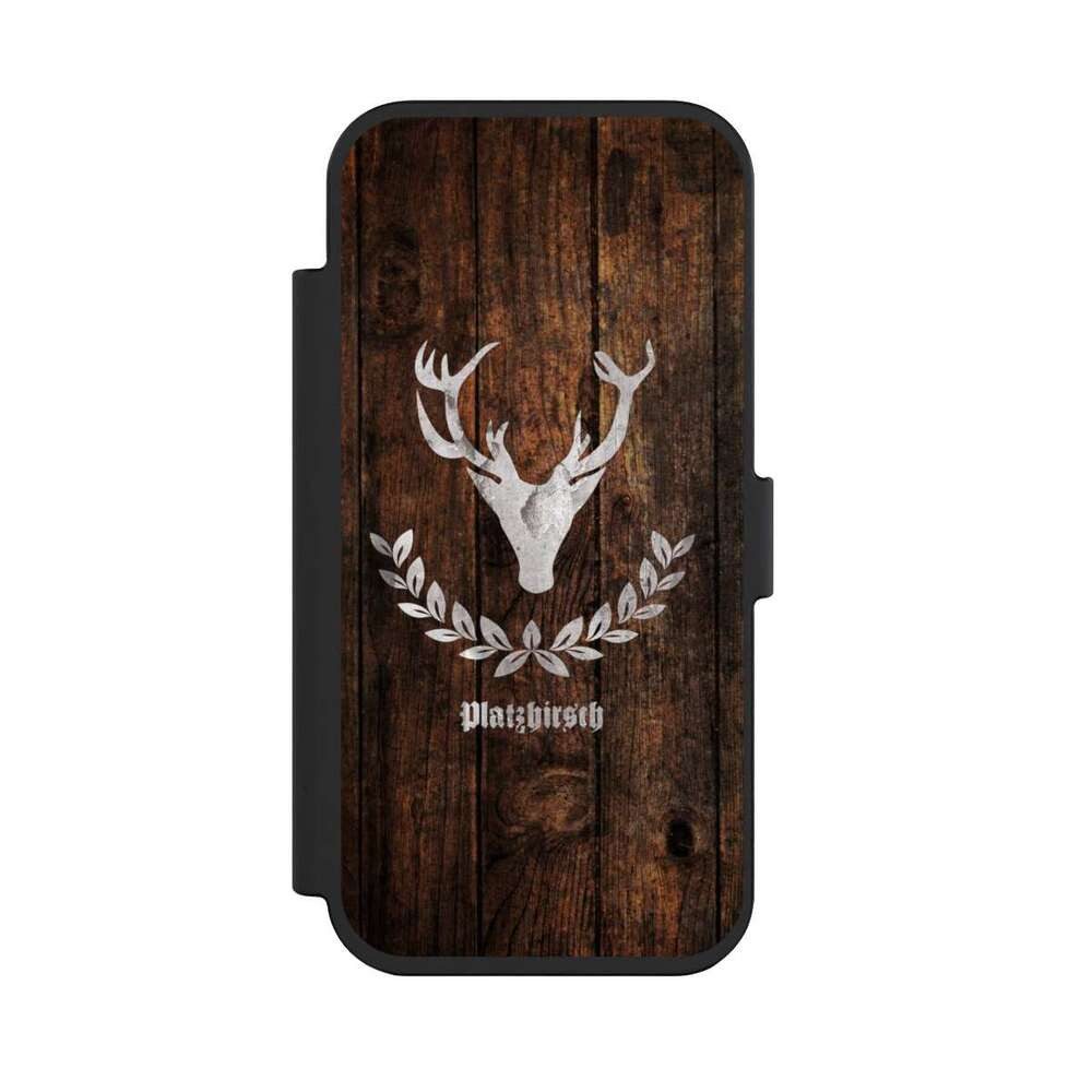 NIVOCASE Handyhülle Hirsch Holzoptik Holz Platzhirsch, Apple iPhone Air Klapphülle Handyhülle aus Kunst Leder