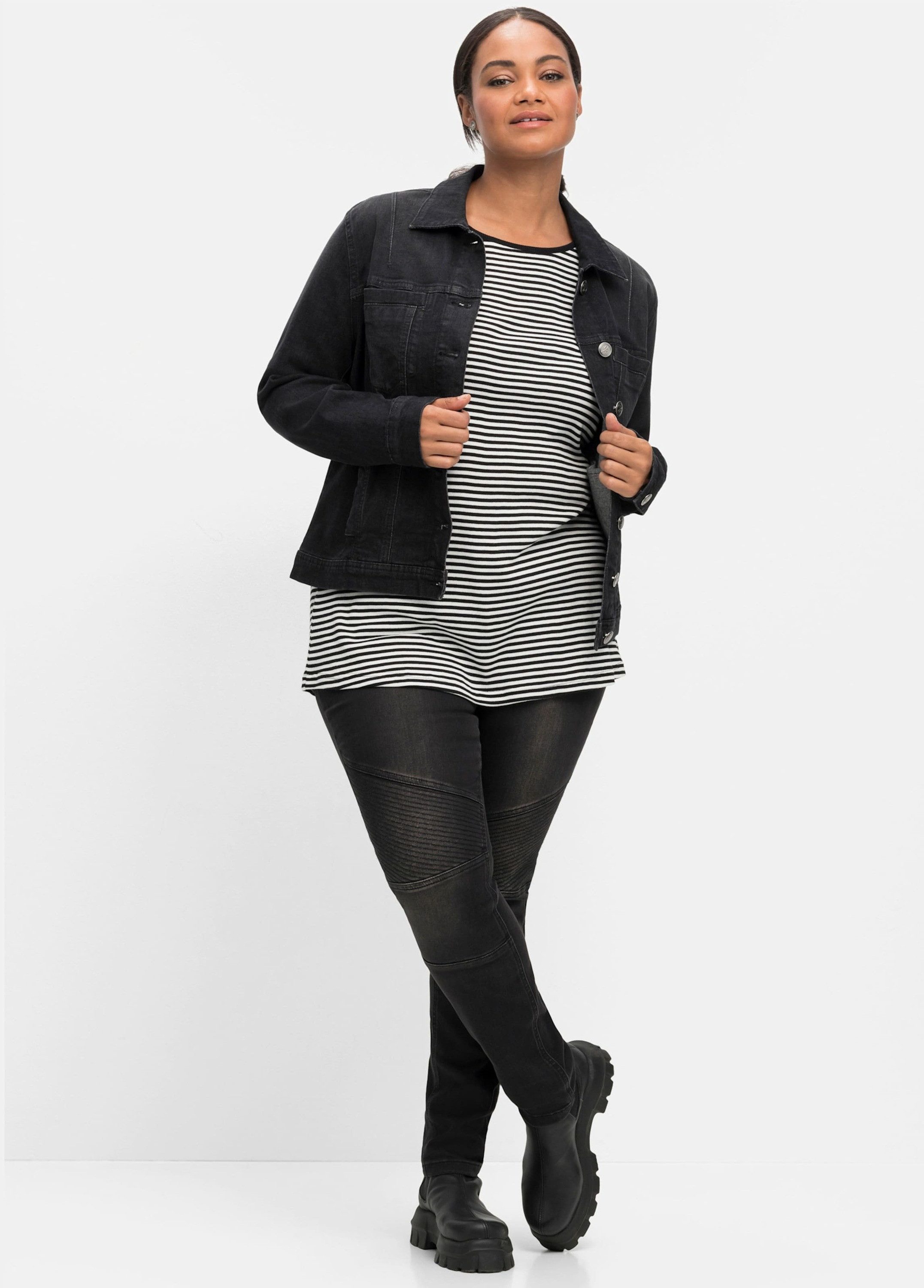 Sheego Winterjacke Jeansjacke Langarm in modisch kurzer Form – Bild 3 von 5
