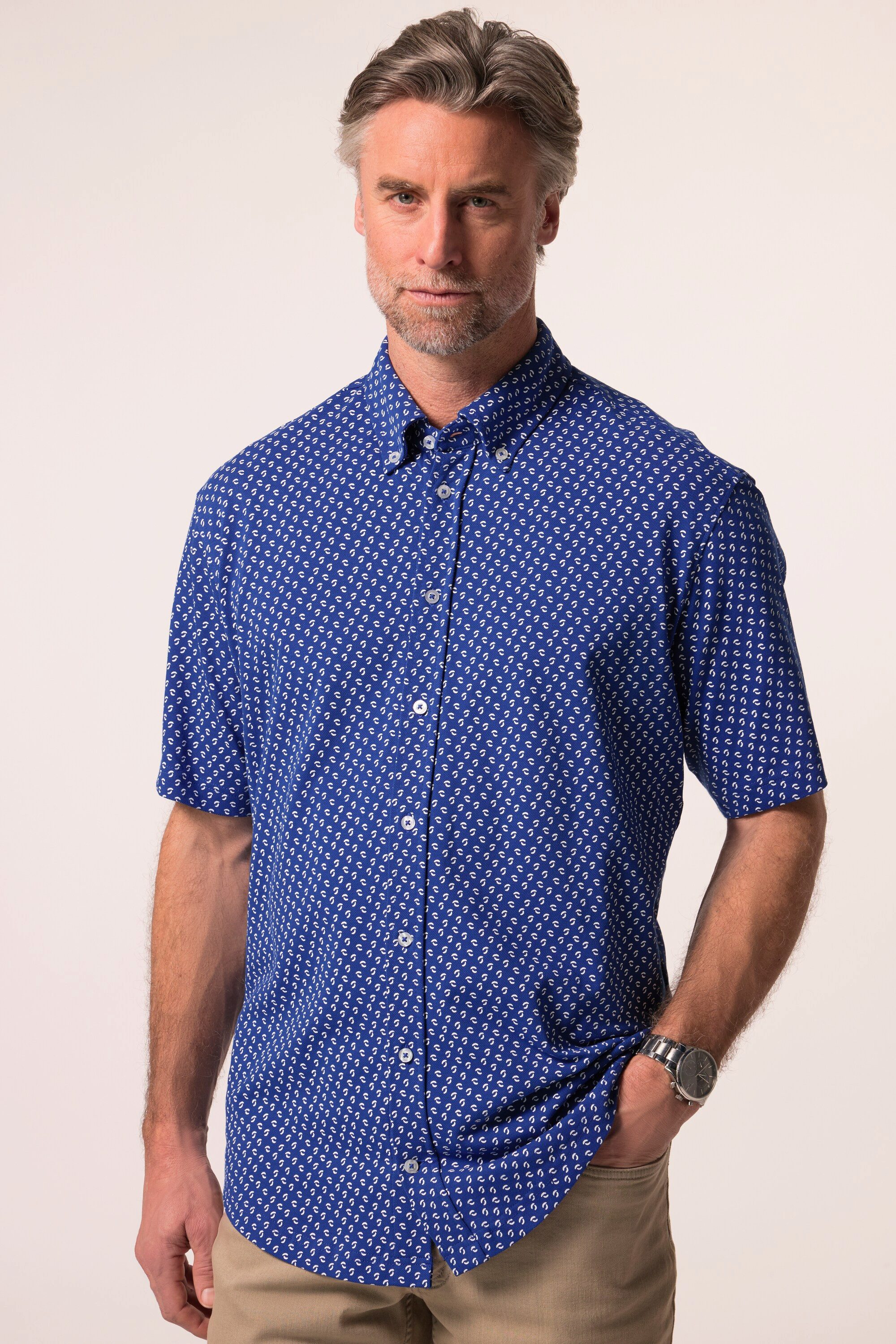 Boston Park Kurzarmhemd Boston Park Piqué-Hemd Halbarm florales Muster günstig online kaufen