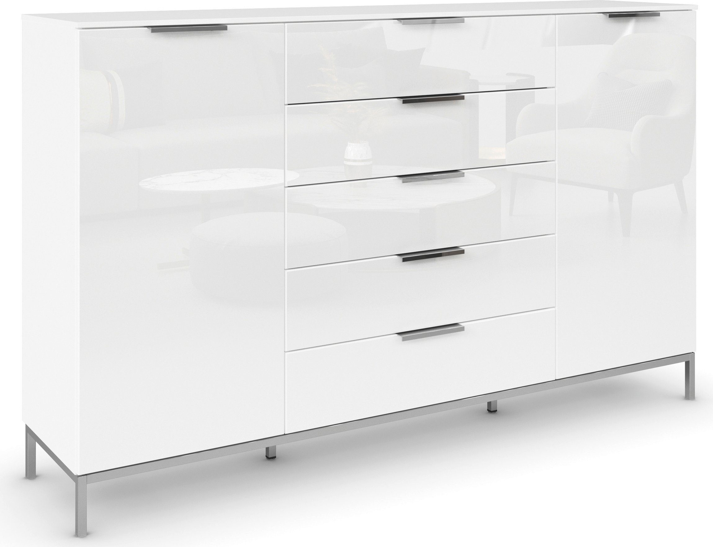 Schubkastenkommode Kommode Türkommode Sideboard Kombikommode FLIPP mit Glasfront