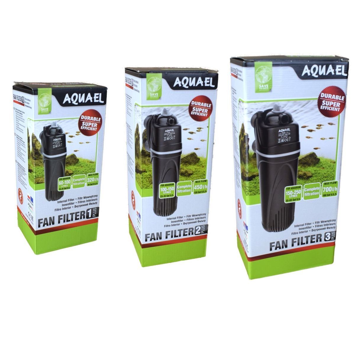 Aquael Aquariumfilter Innenfilter Fan Filter Plus für verschiedene Aquariengrößen in Schwarz, besonders leise