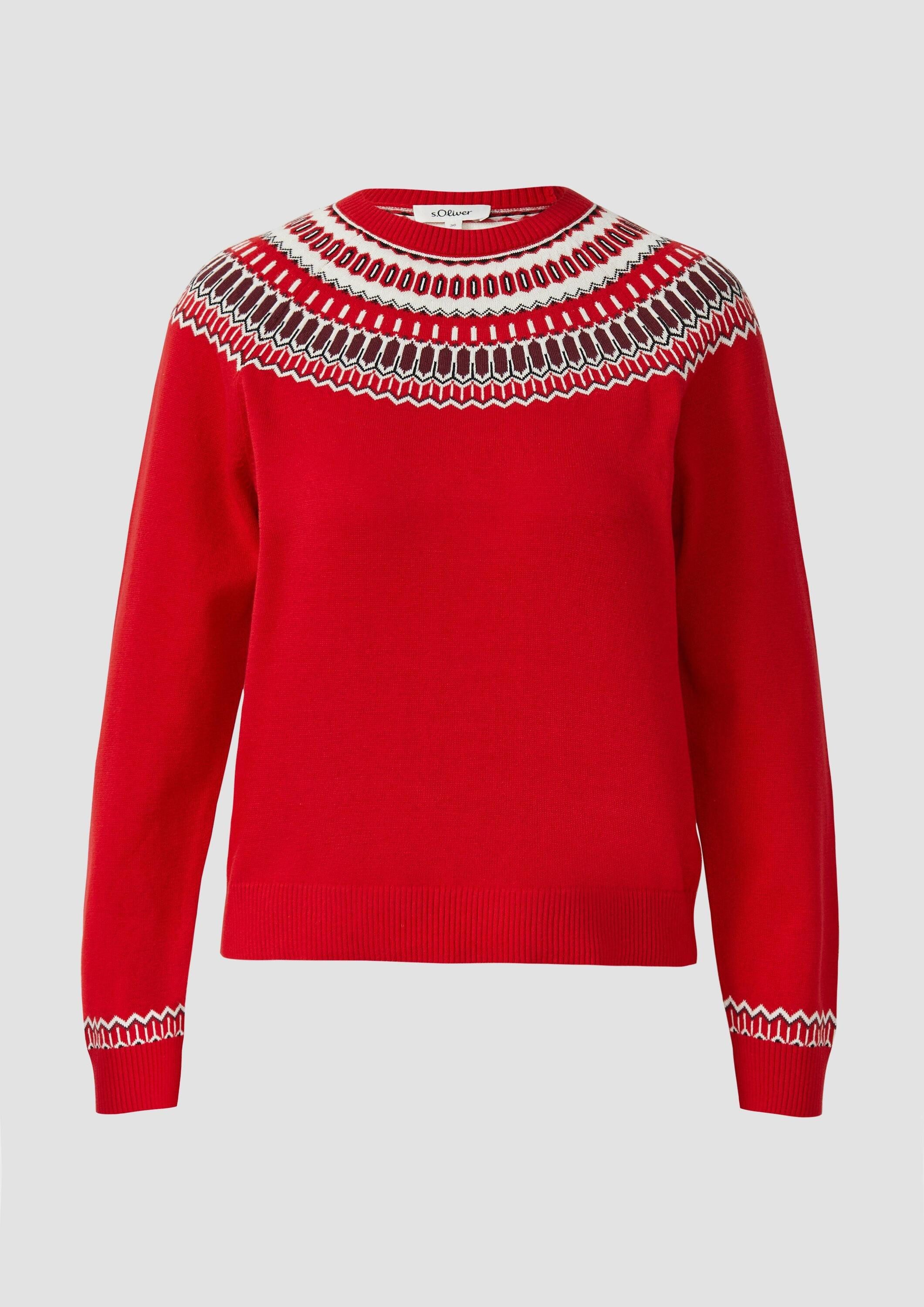 s.Oliver Longpullover Strickpullover Feinstrickpullover mit Norwegermuster