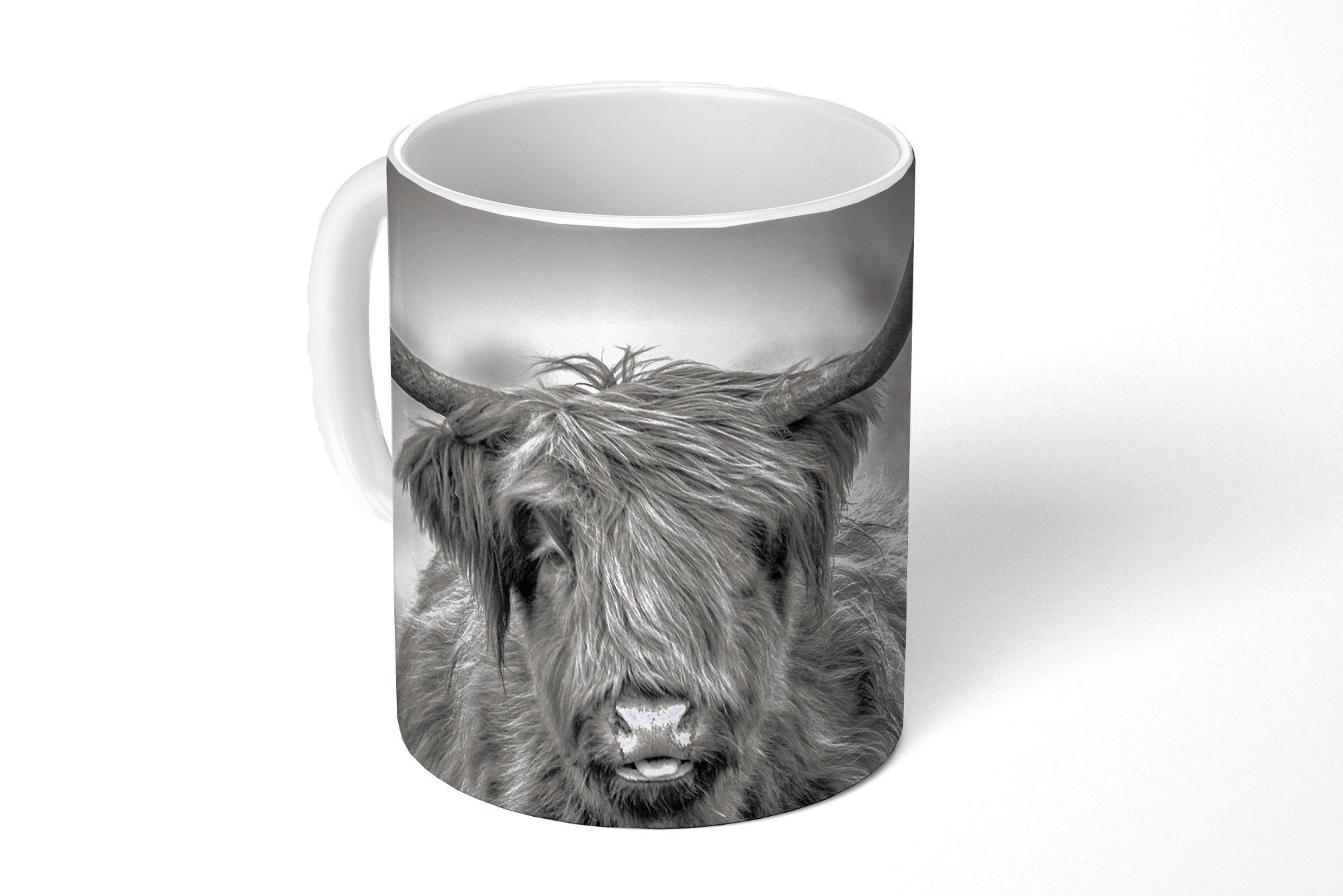 MuchoWow Tasse Schottischer Highlander - Porträt Geschenk Teetasse, Weiß, - Kaffeetassen, Teetasse, Becher, Schwarz Keramik, und