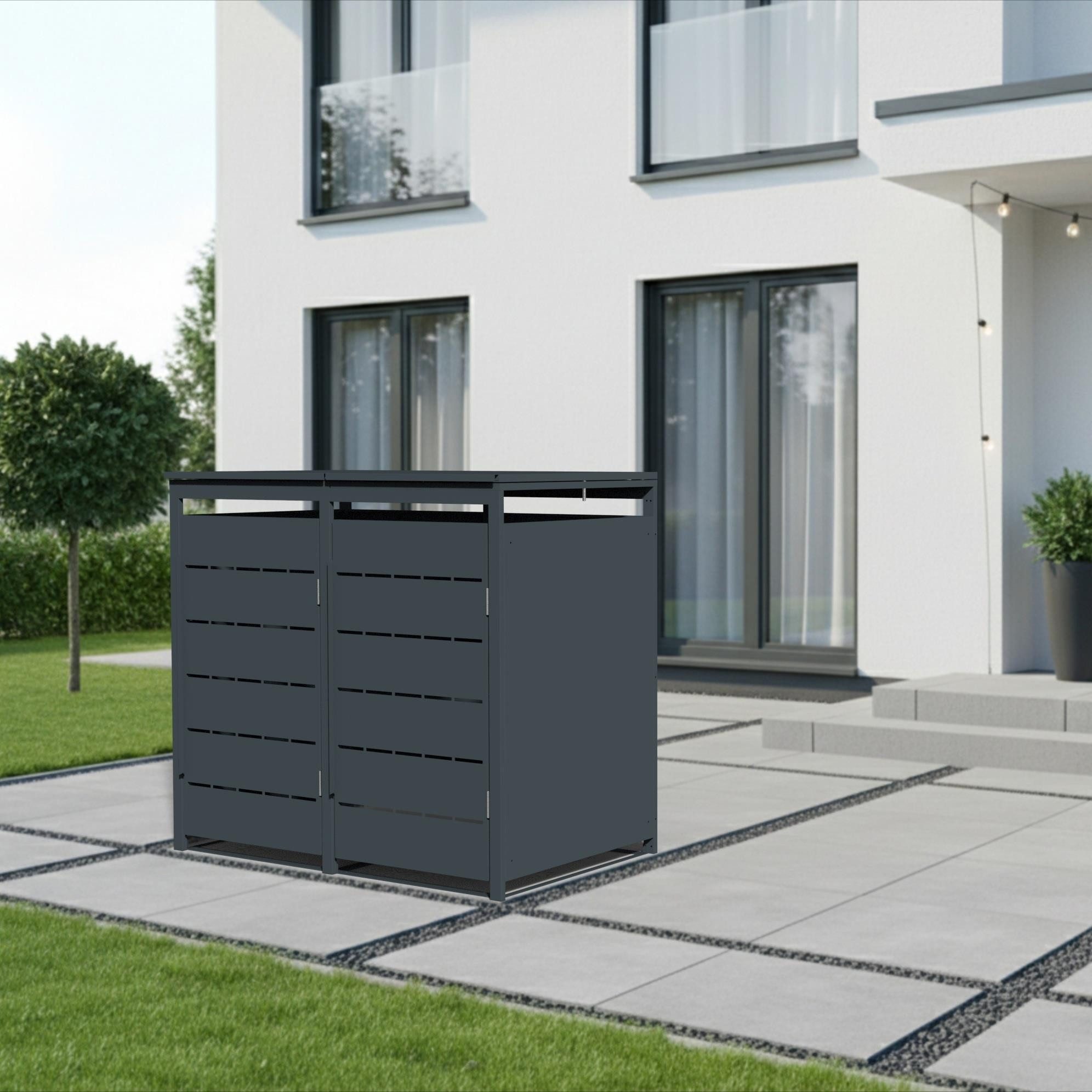 ESTEXO Mülltonnenbox Müllbox Mülltonnenverkleidung 2 Türen Anthrazit Soft-Close Box
