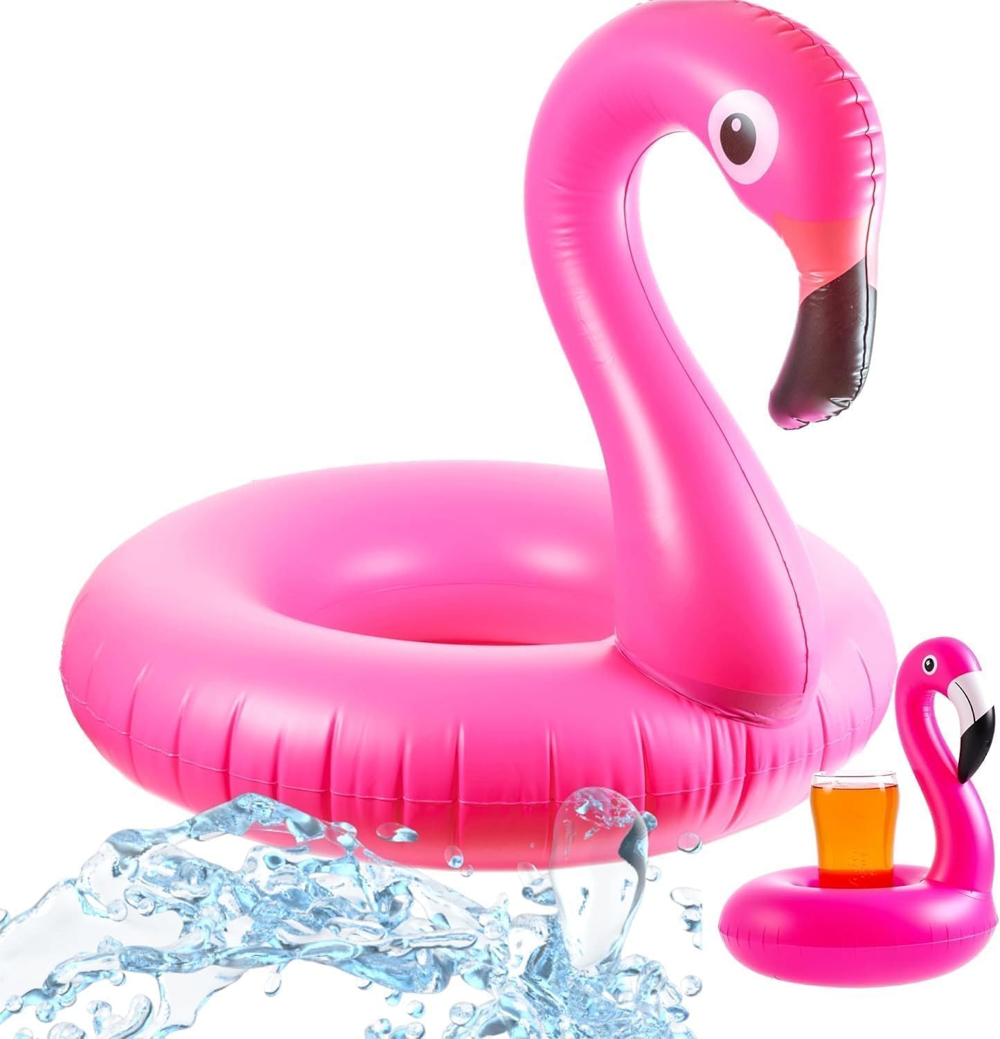 SwimAlot® Schwimmring Flamingoring 110 cm Schwimmreifen + aufblasbarer Getränkehalter (Packung, 1-tlg)