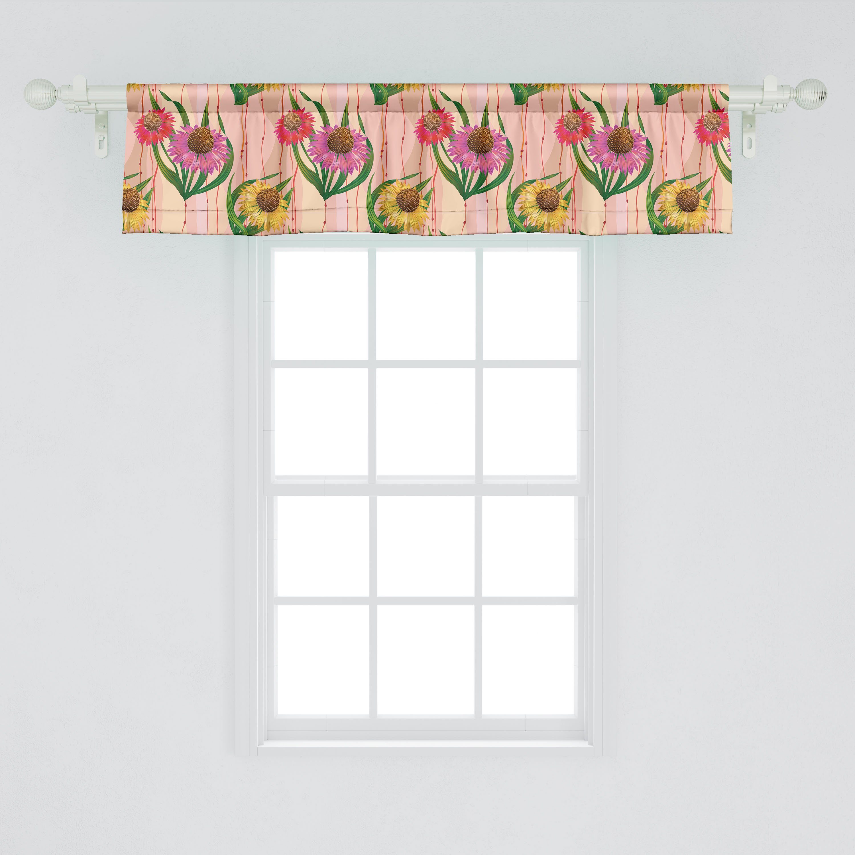 Schlafzimmer für Volant mit Microfaser, Dekor Stangentasche, Abakuhaus, Scheibengardine Botanik-Streifen Vorhang Blumen Sonnenhut Küche