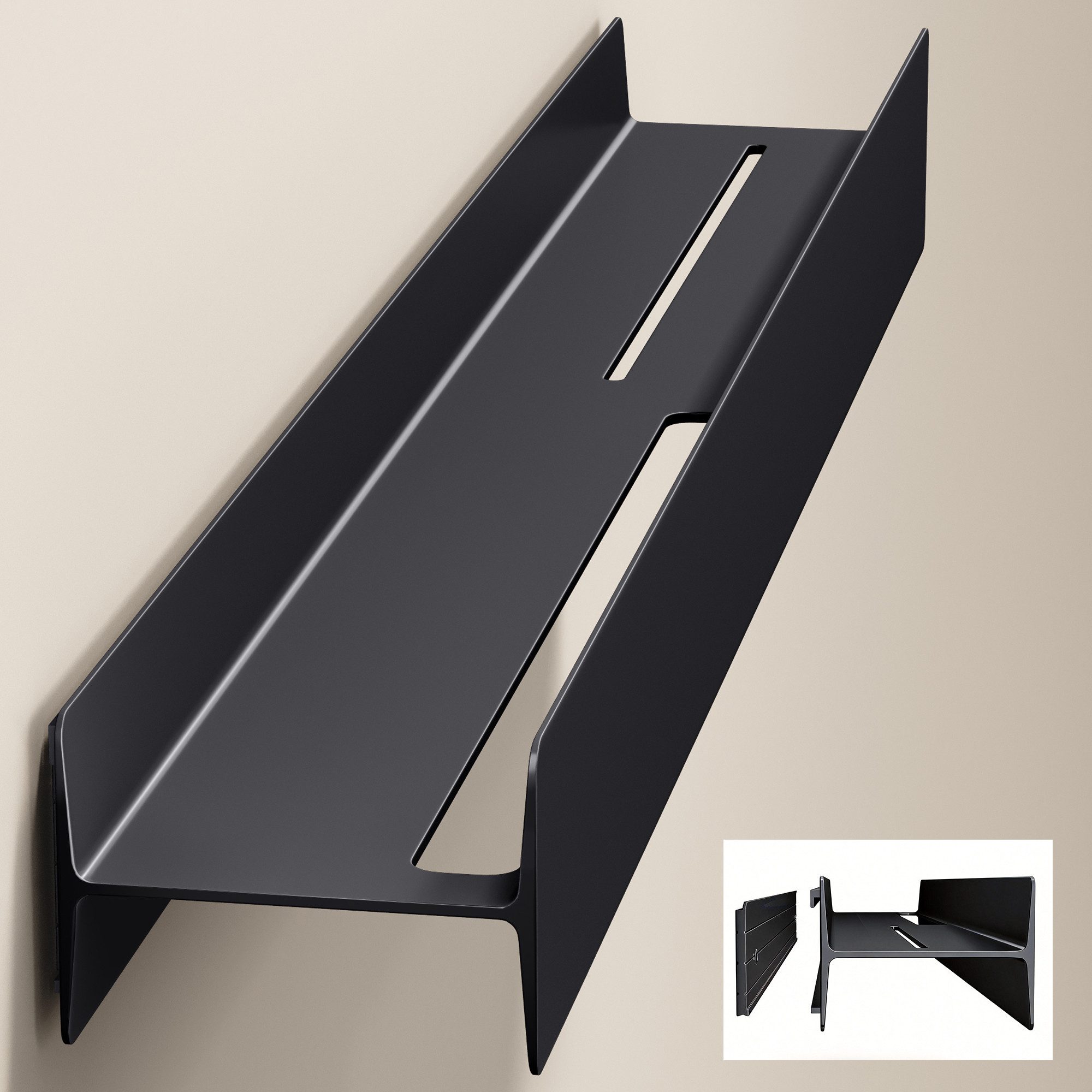 doporro Garderobenleiste Wandgarderobe Hakenleiste mit Ablage aus Kohlenstoffstahl Reglo-05 (8 St), Kombination aus Ablagefläche und unteren Haken